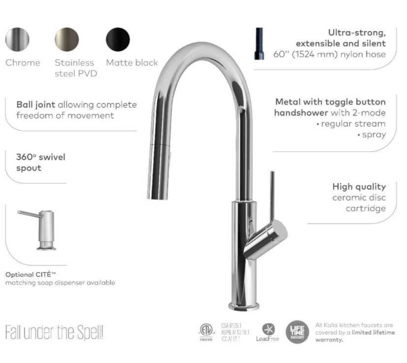 KALIA KARISMATIK Matt Black Pull Down Kitchen Faucet with Spray Head - High Arc Modern Design for Easy Washing, Perfect for Large Sinks & Cooking Prep
