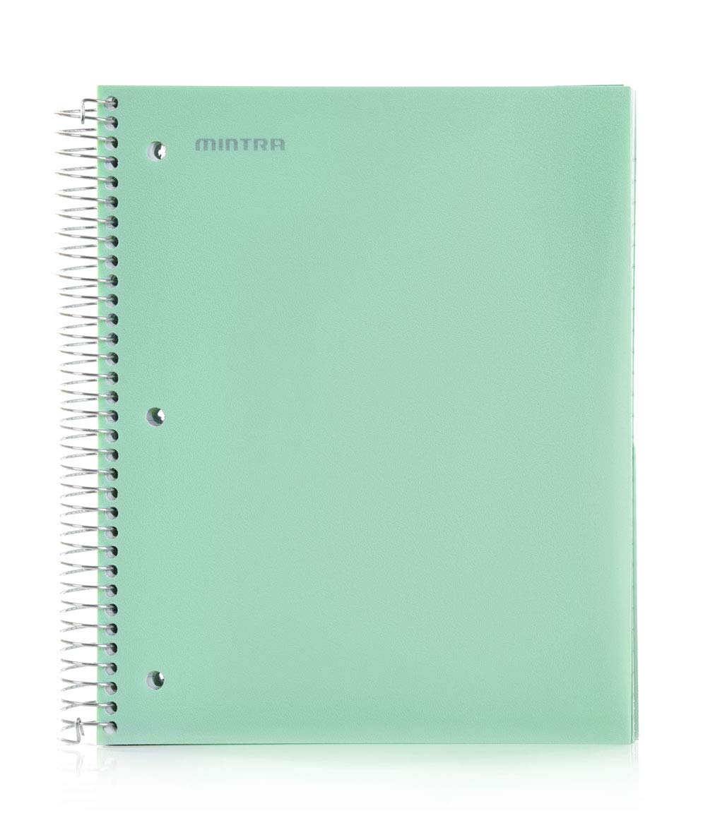Mintra 5-Subject Spiral Notebook - 200 Sheets, 5 Poly Pockets, College Ruled, Sage Green | Durable for School, Office & Business Use | Perfect for Note-Taking, Journaling & Organization