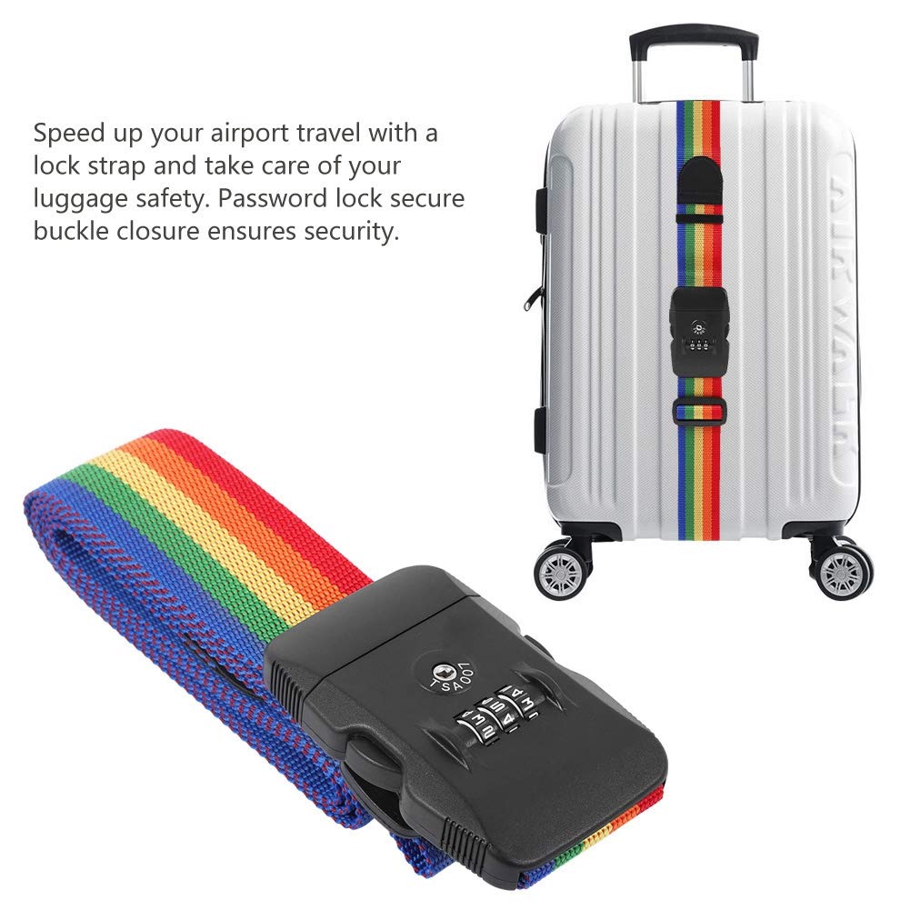 Colorful Adjustable Travel Luggage Straps with TSA Combination Lock - Secure Suitcase Belt for Packing, Airplane Travel & Vacation Use