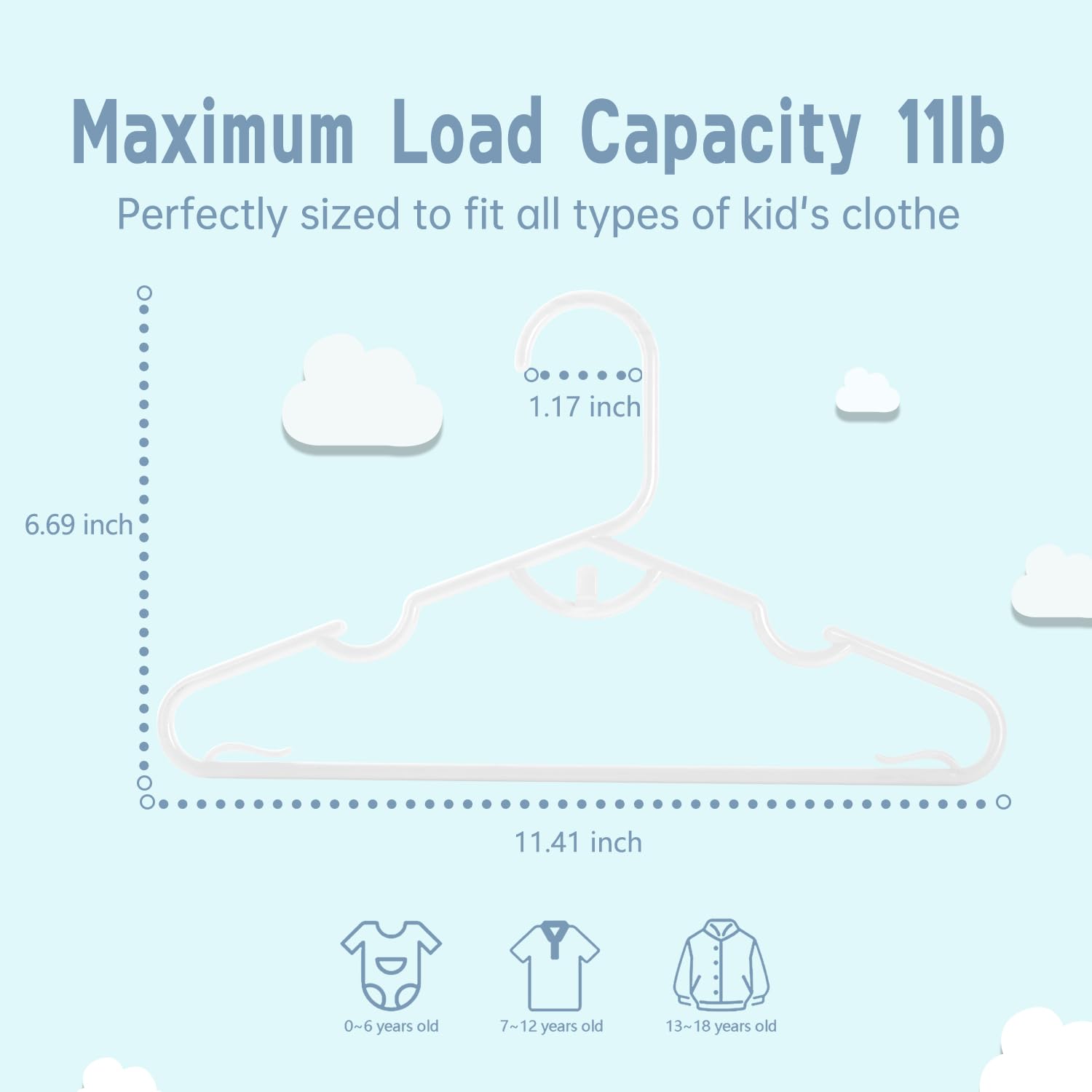 100 Pack Kids Plastic Hangers - 11.5 Inch White Children's Clothes Hangers for Baby & Toddler Wardrobe Organization - Perfect for Nursery, Closet Storage and Kids Room Decor