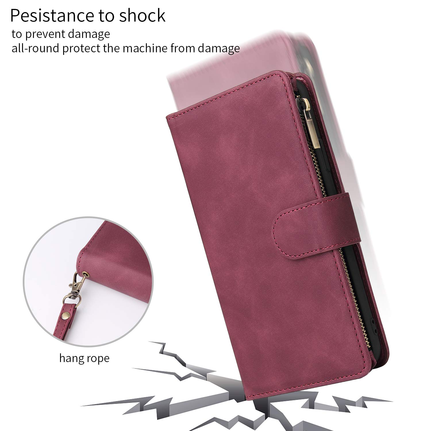 QLTYPRI Samsung Galaxy S24 Ultra 5G Wallet Case - Genuine Leather Flip Cover with 6 Card Slots, Zippered Coin Pocket, Kickstand & Wrist Strap - Protective Phone Case for Business & Travel Use