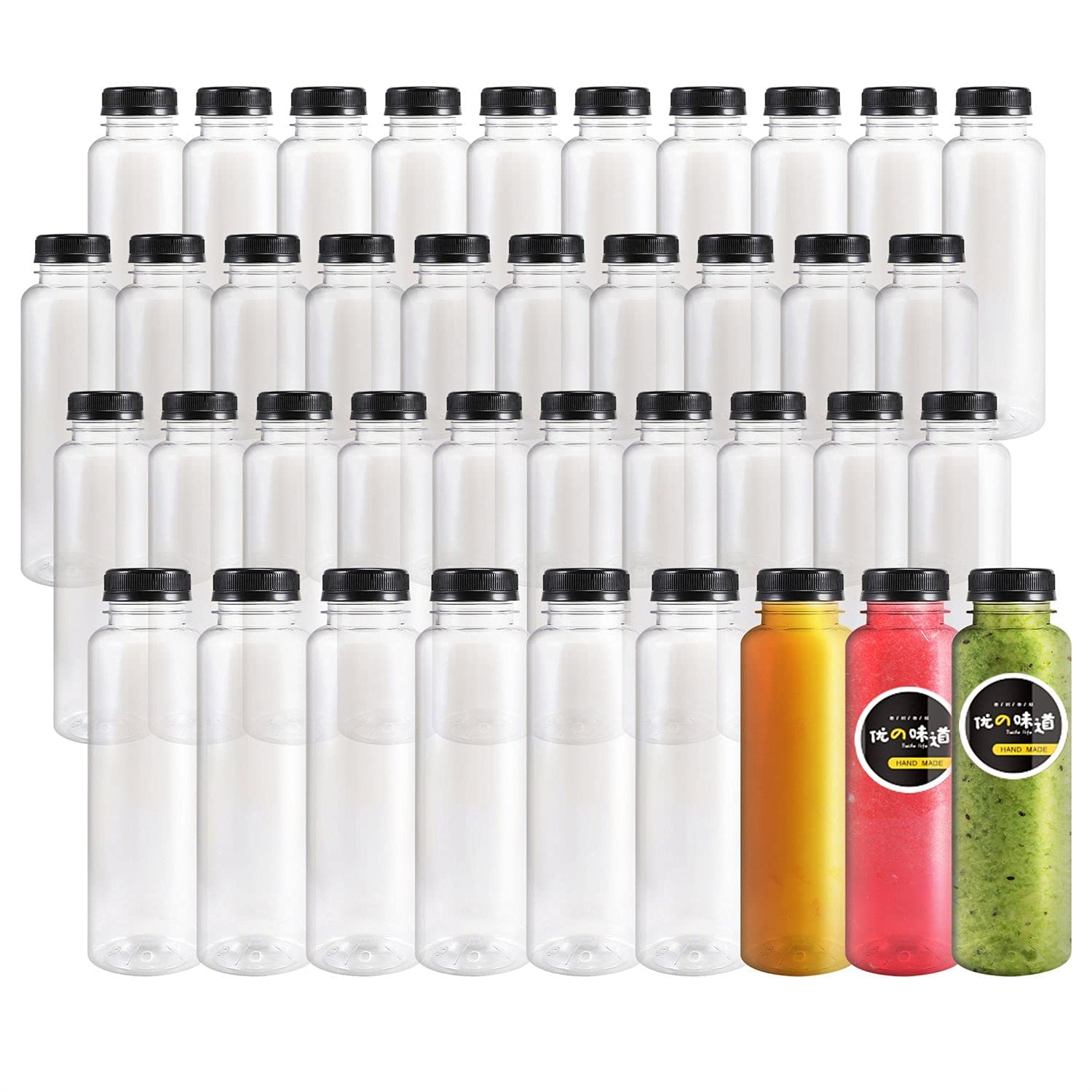 40pcs 12oz Clear PET Plastic Juice Bottles with Black Tamper Evident Lids - Empty Disposable Drink Containers for Juicing, Smoothies, Water & Beverages - Perfect for Home Brewing, Party Drinks & Commercial Use