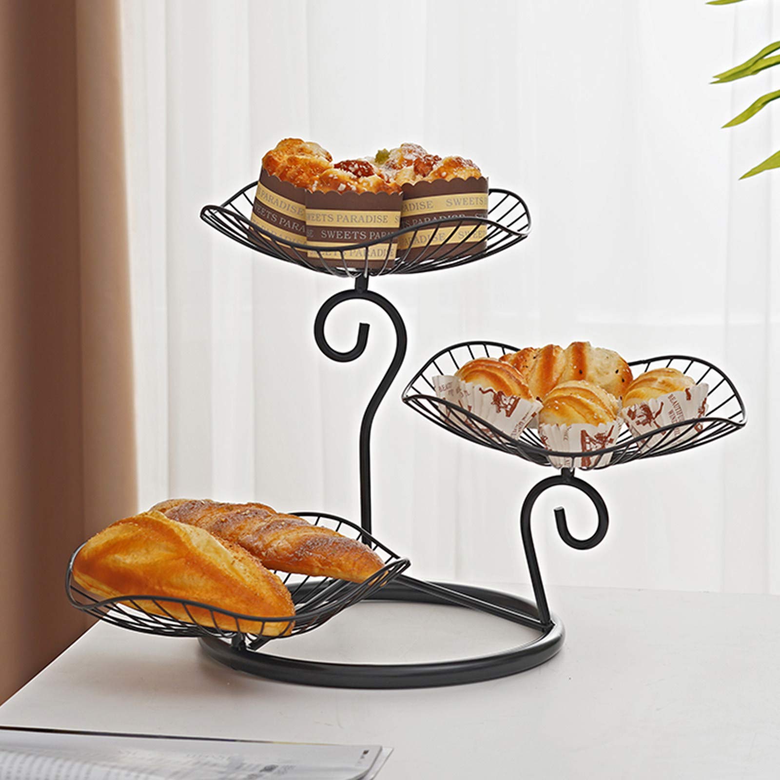 3-Tier Black Fruit Bowl for Table Centerpiece - Detachable Large Kitchen Storage Basket for Fruits, Vegetables, Bread & Snacks - Perfect for Dining Room Decor and Party Serving