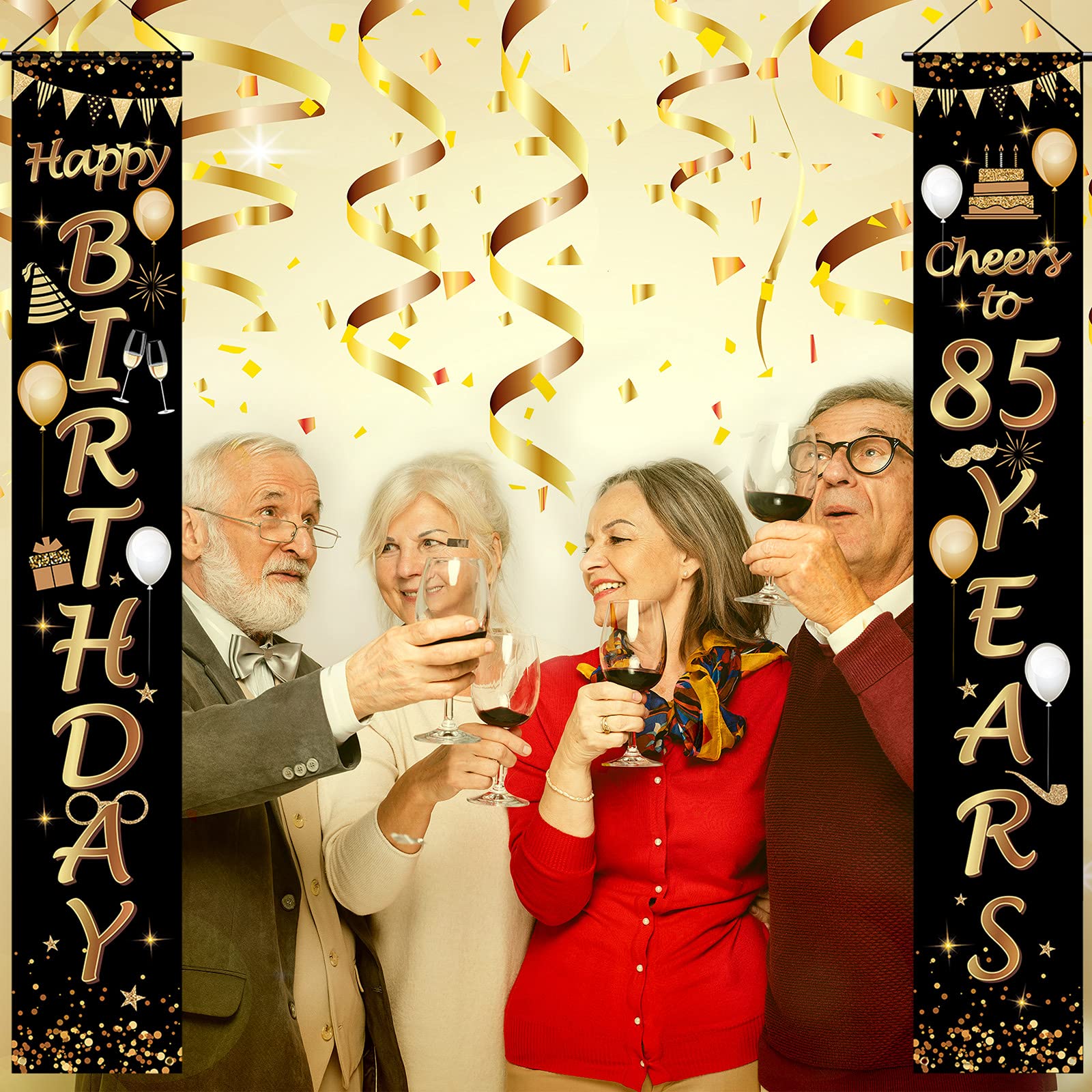 2-Pack 85th Birthday Party Decorations - Cheers to 85 Years Banner & Porch Sign Set (71