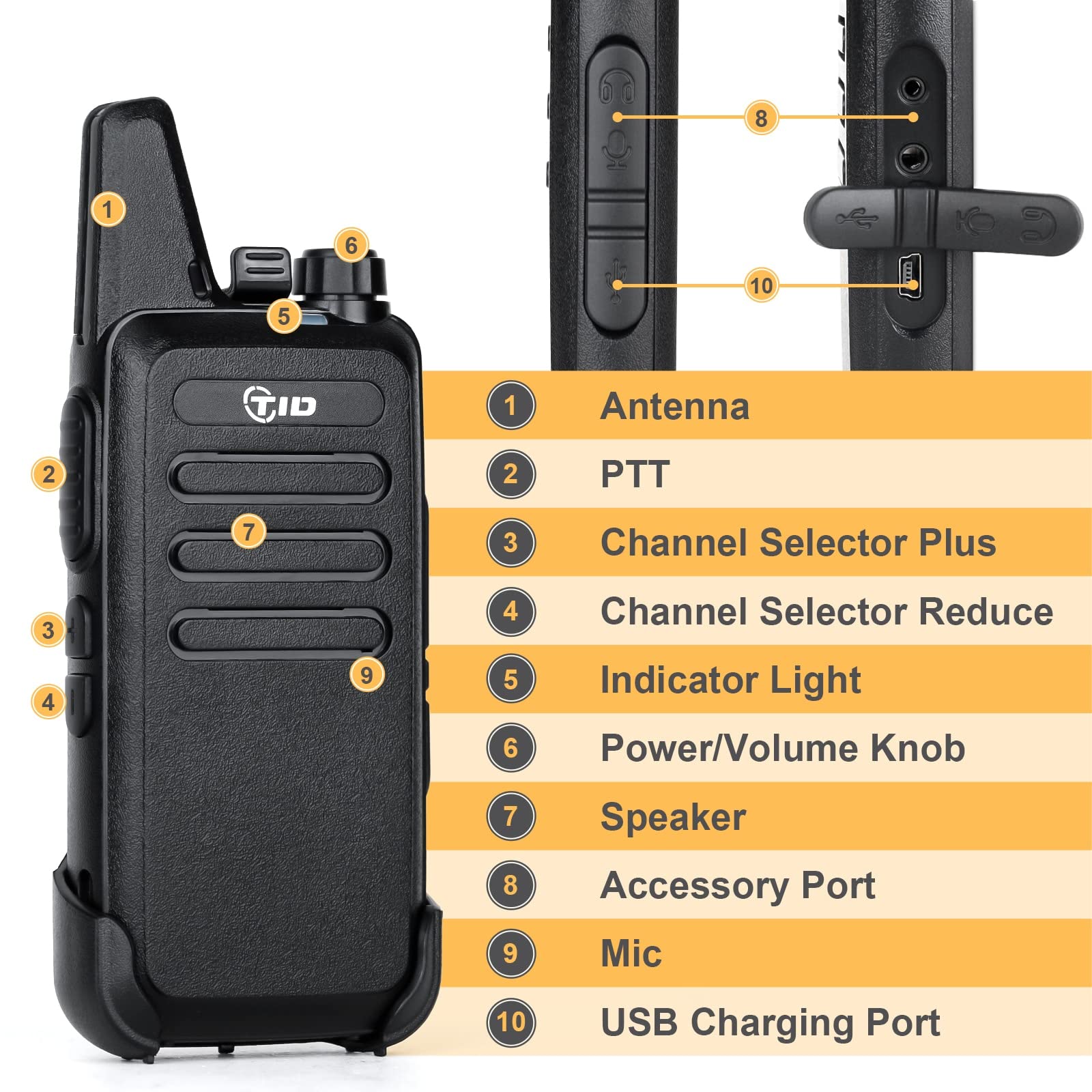TIDRADIO TD-M8s Long Range Walkie Talkies for Adults - Rechargeable Two Way Radios with Earpiece, 6-Port Charger & Wireless Programmer - Ideal for School, Church, Restaurant & Business Communication (6 Pack)