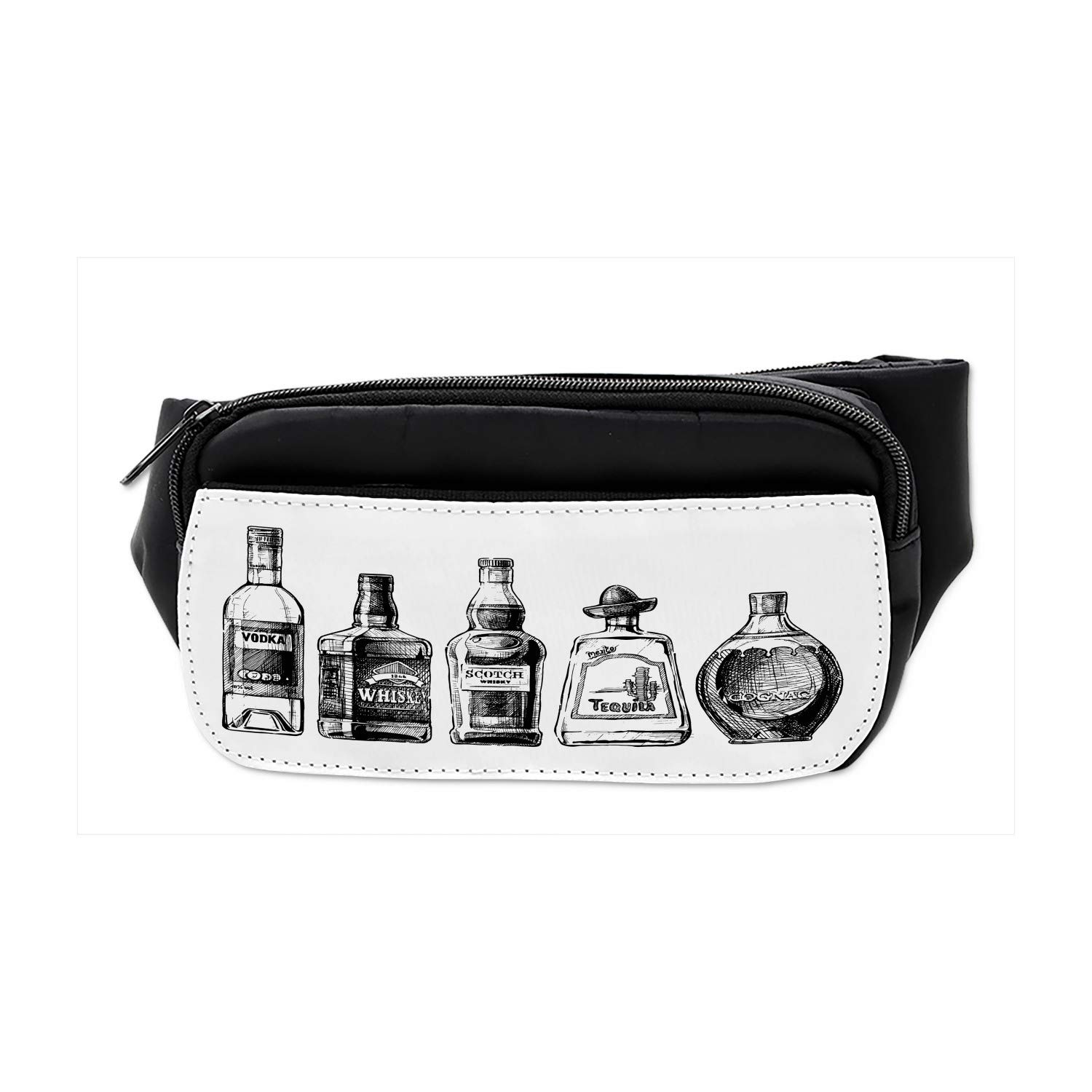 Ambesonne Alcohol Themed Bumbag - Ink Drawing Beverages Fanny Pack Waist Bag for Men & Women - Perfect for Travel, Hiking, Concerts & Outdoor Activities