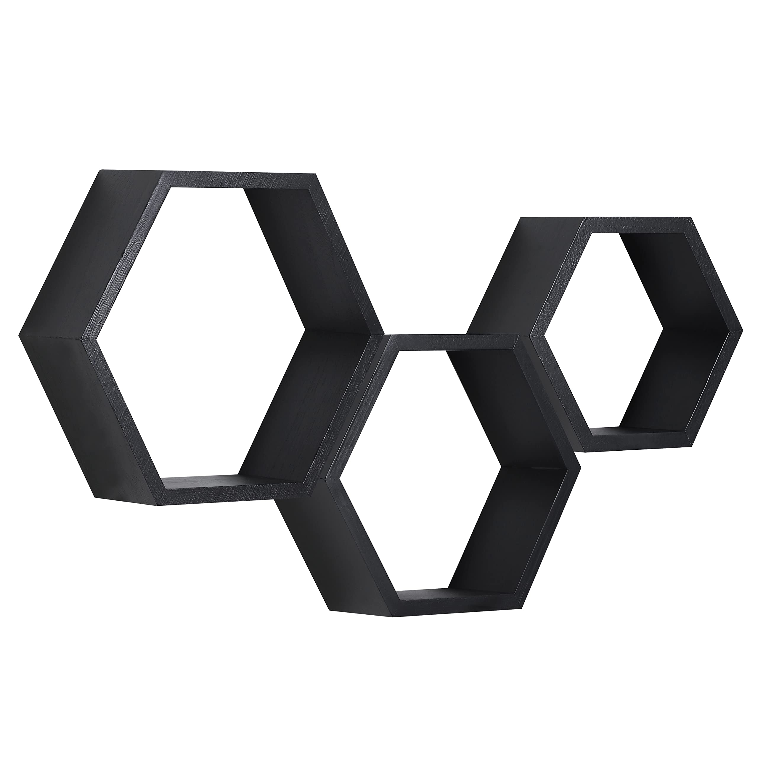 PHOENANCEE Hexagon Floating Shelves Set of 3 - Honeycomb Wall Shelves for Bathroom, Kitchen, Bedroom & Living Room | Farmhouse Style Wooden Wall Storage Shelves | Perfect for Home Decor, Organizing Essentials & Displaying Decorations