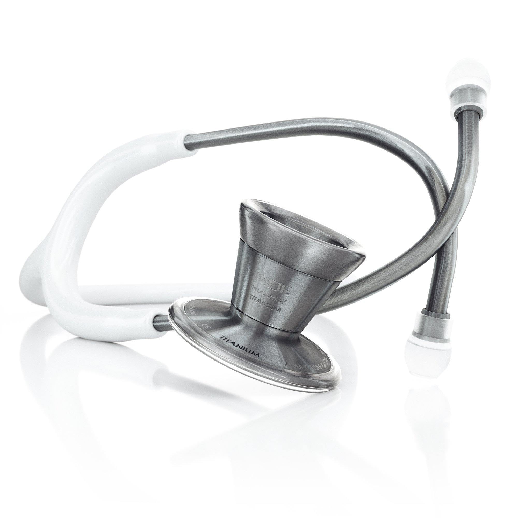 MDF Metalika ProCardial Cardiology Stethoscope - Lightweight Titanium Dual Head Stethoscope for Adults with White Tube & Metalika Chestpiece (MDF797TMT29) - Ideal for Doctors, Nurses, and Medical Professionals in Hospitals and Clinics