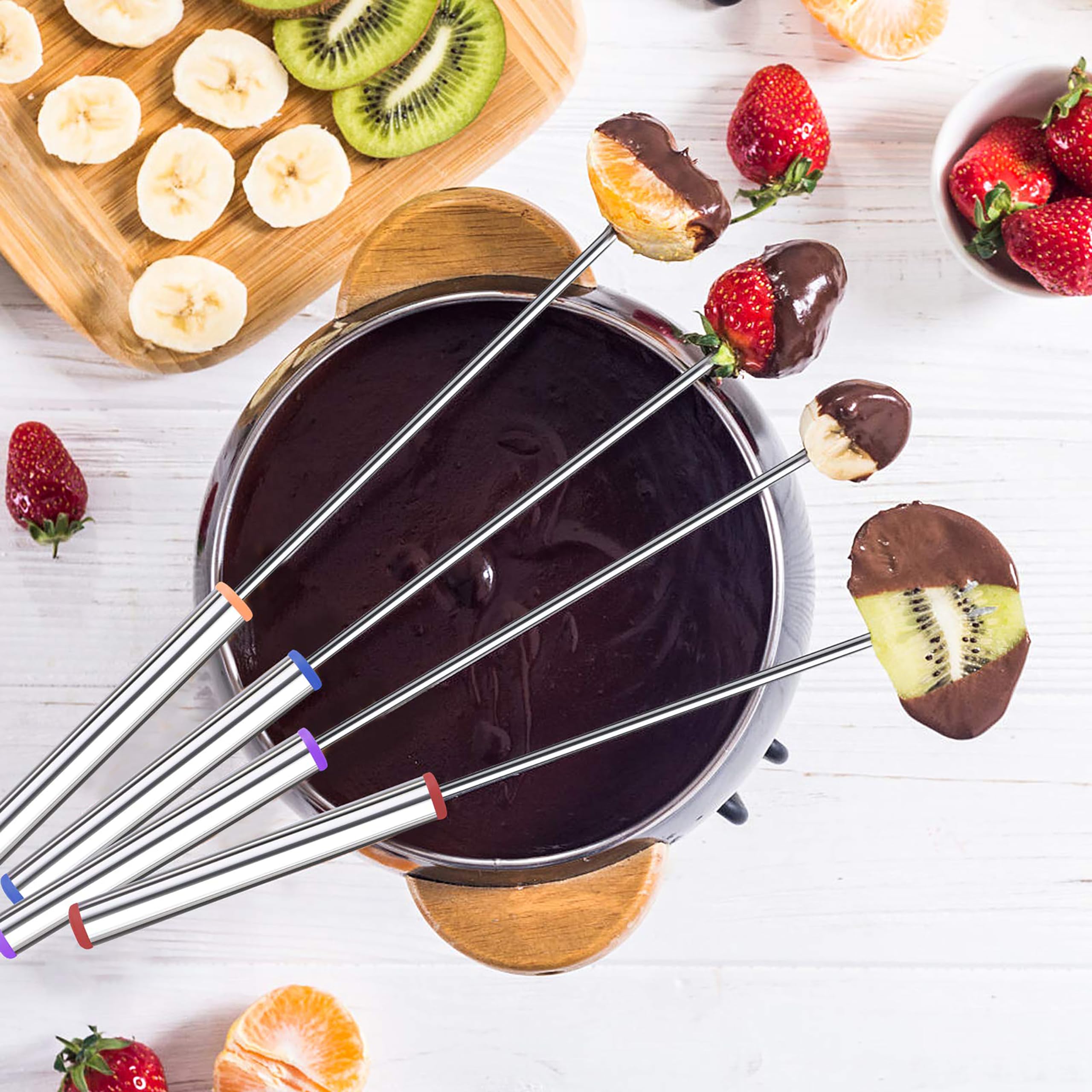 15-Piece 9.6 Inch Stainless Steel Fondue Forks Set with Heat-Resistant Handles - Perfect for Chocolate, Cheese, Marshmallows, Meat Roasting & Dessert Parties