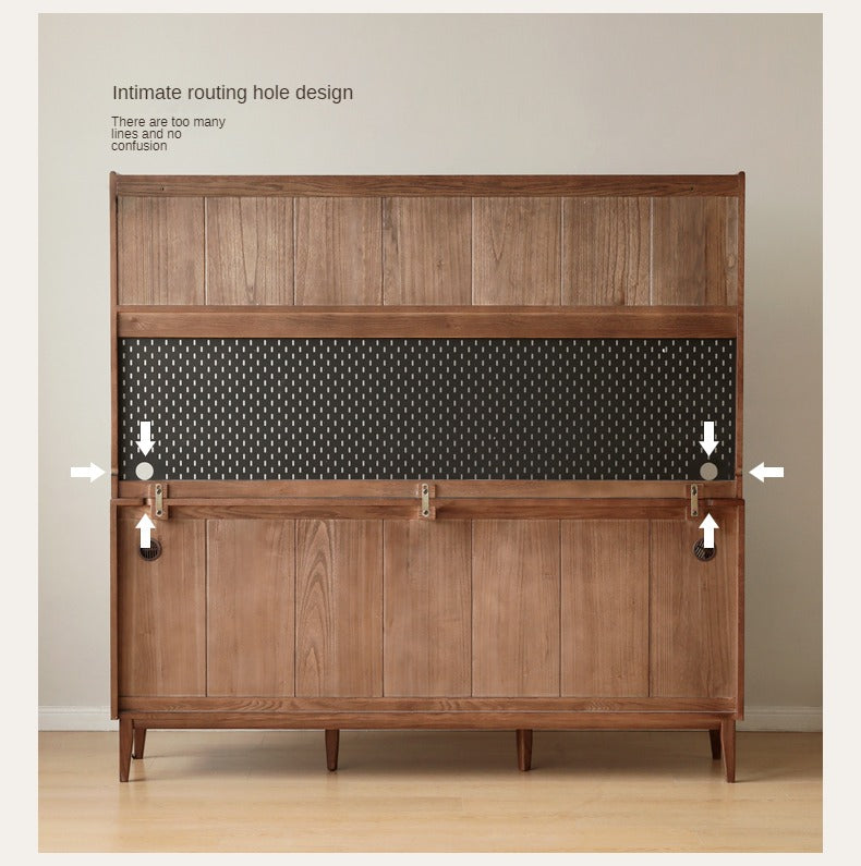 Solid Oak Wood Sideboard Buffet Cabinet - Rustic Farmhouse Dining Room Storage for Dishes, Linens & Entertaining Essentials