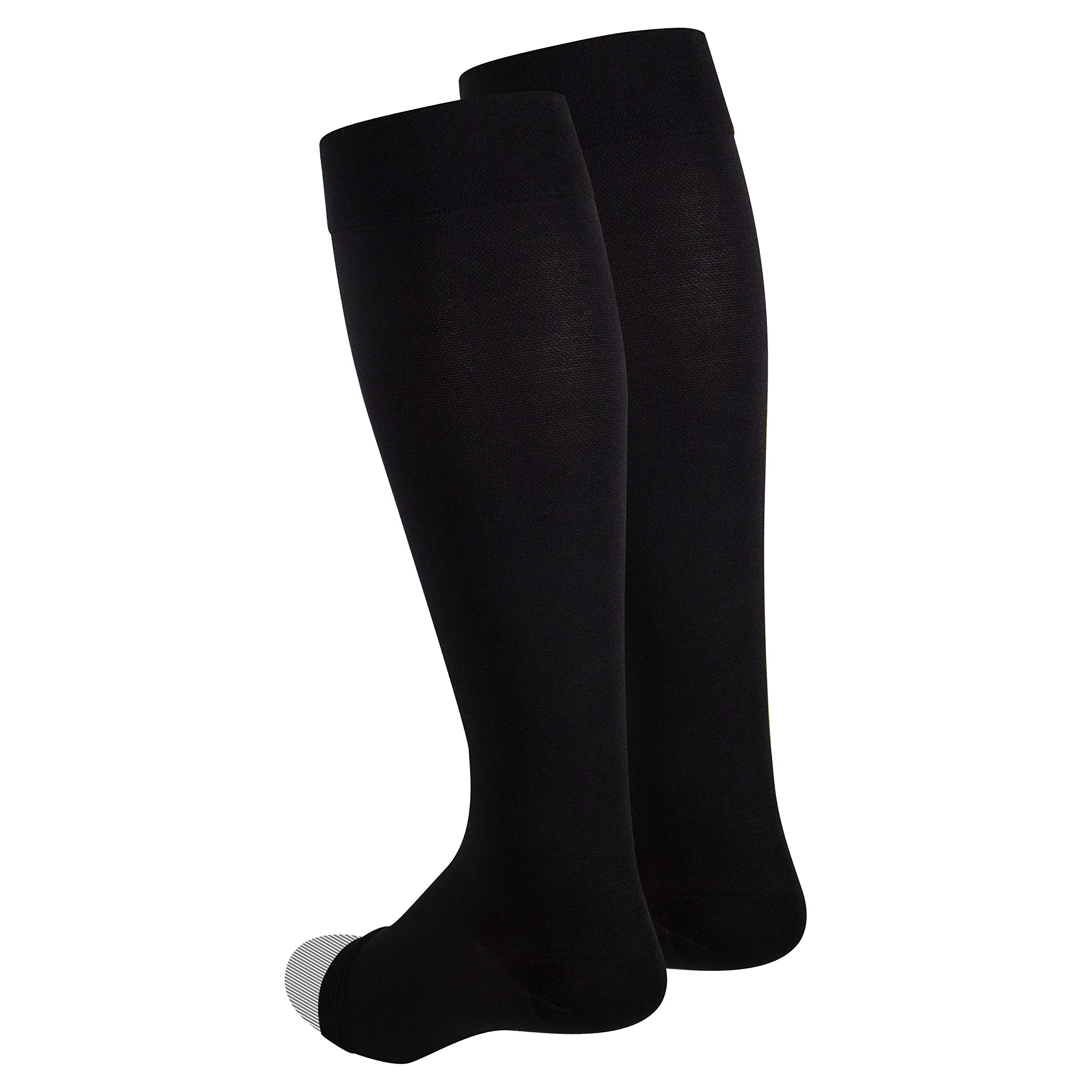 NuVein 20-30 mmHg Medical Compression Stockings for Women & Men - Knee High Open Toe Support Socks - Large Size in Black - Ideal for Varicose Veins, Edema, Travel & Post-Surgery Recovery