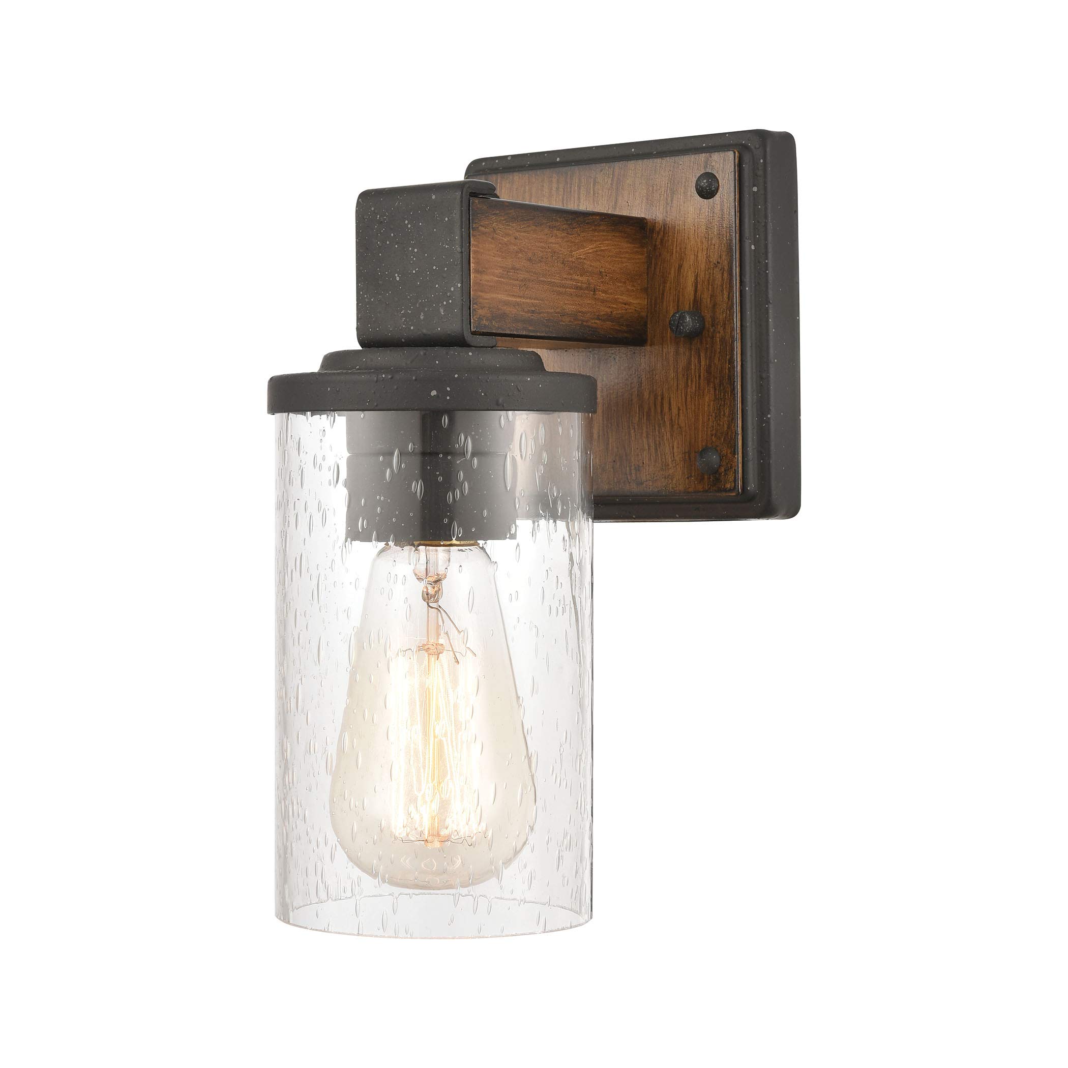 Crenshaw 1-Light Vanity Light in Ballard Wood & Distressed Black with Seedy Glass - Perfect for Bathroom, Bedroom, or Dressing Room Makeup Mirror Lighting