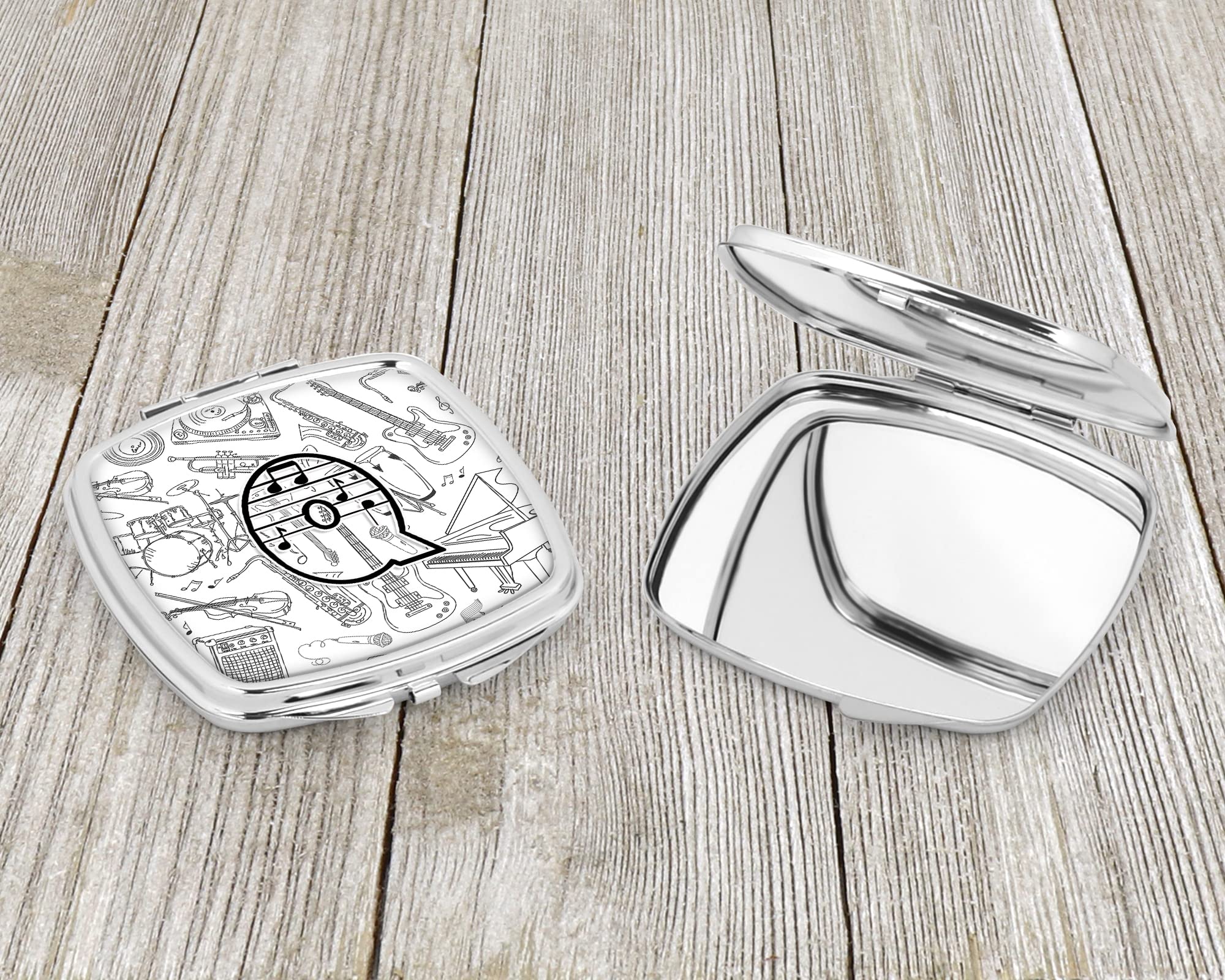 Caroline's Treasures CJ2007-QSCM Letter Q Musical Note Compact Mirror - Decorative Travel Makeup Mirror for Women & Girls, Perfect Gift Idea, Folding Handheld Pocket Mirror for On-the-Go Touchups, Concerts & Music Lovers