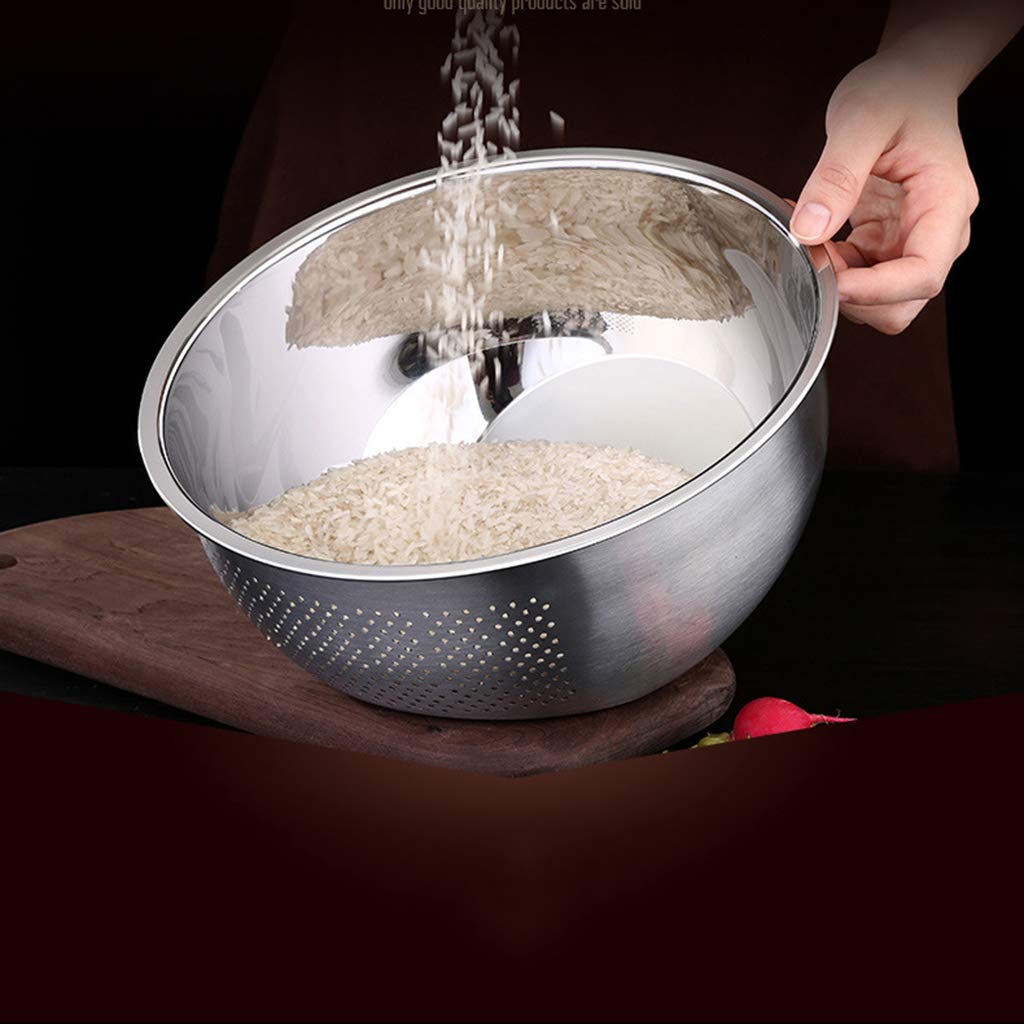 Premium Stainless Steel Rice Washing Bowl - 23cm Fine Mesh Colander for Quinoa, Veggies & Fruits - Durable Kitchen Strainer for Perfectly Cleaned Grains - Ideal for Meal Prep, Asian Cooking & Healthy Eating