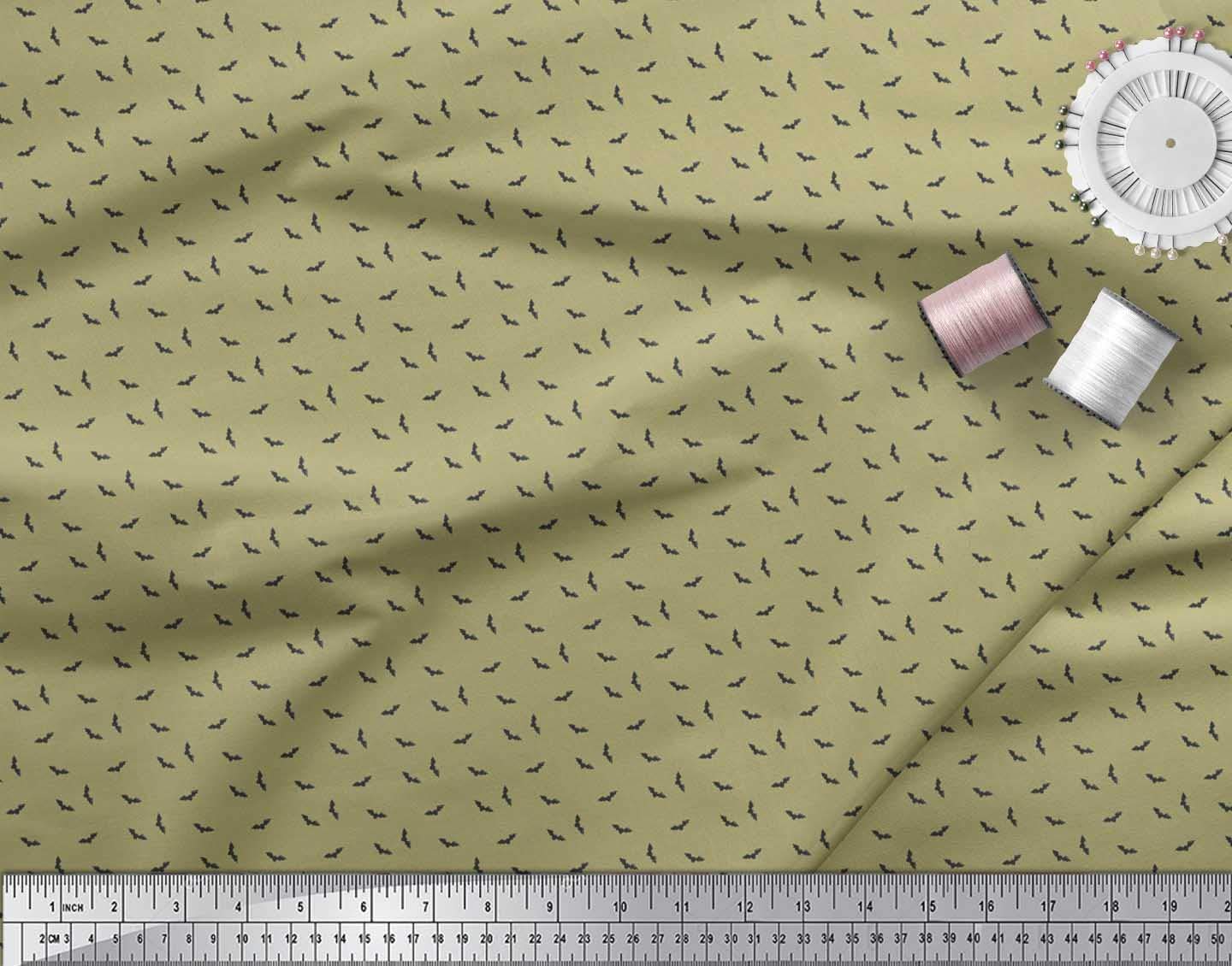 Soimoi Viscose Chiffon Fabric - 42 Inch Wide Green Printed Fabric with Whimsical Bat & Bird Design - Perfect for DIY Dresses, Blouses, and Home Decor Projects