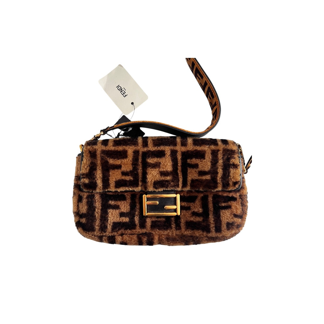 Fendi FF Shearling Baguette Bag - Vintage Style Leather Shoulder Bag for Women | Luxury Designer Handbag for Everyday Use, Parties & Travel