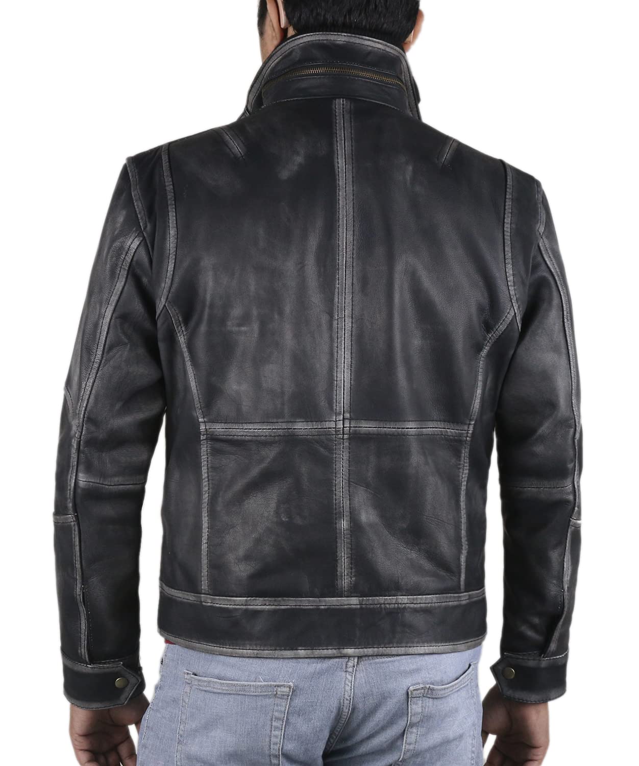 Laverapelle Men's Genuine Cowhide Ruboff Leather Jacket - Black Racer Style Biker Jacket for Motorcycle Riding & Casual Wear | Model 1801011