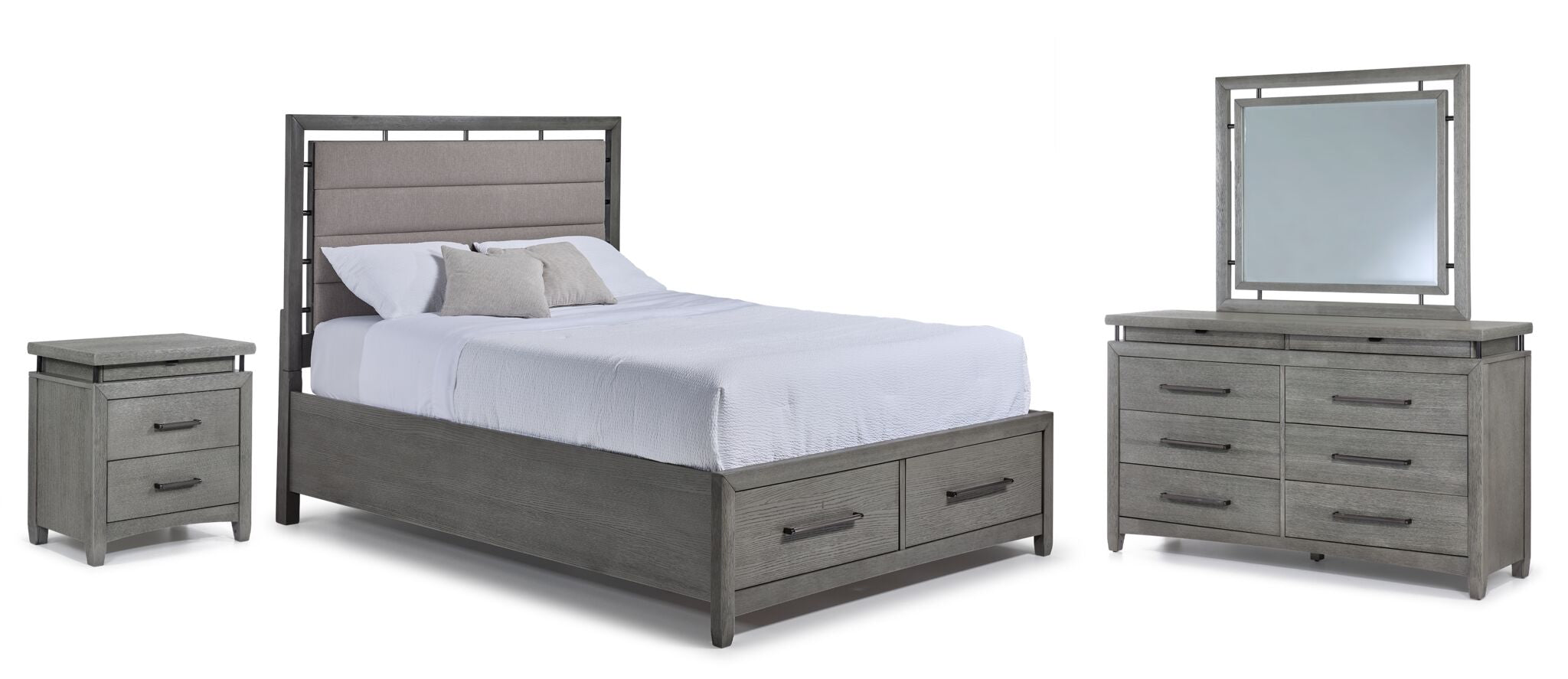 Chelsea 6-Piece King Size Storage Bed Frame Set in Grey - Modern Bedroom Furniture with Underbed Drawers for Extra Storage Space