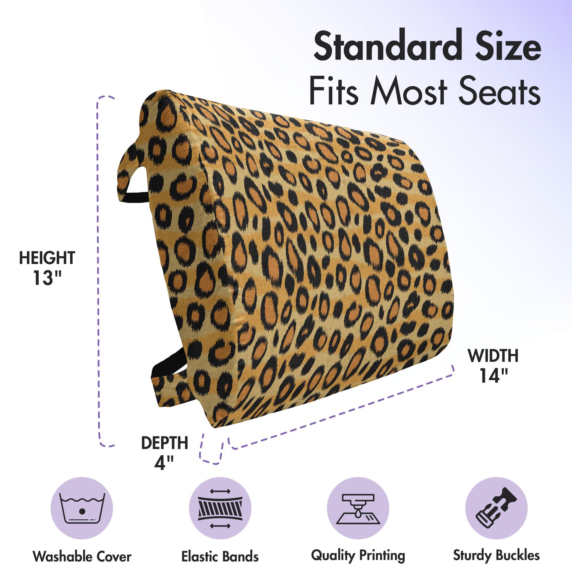 Ambesonne Leopard Print Lumbar Support Pillow - High Density Foam Back Cushion for Office Chair & Car Seat (14x13 Inches) - Orange Black Wild Animal Print - Perfect for Home Office, Gaming Chair & Long Drives