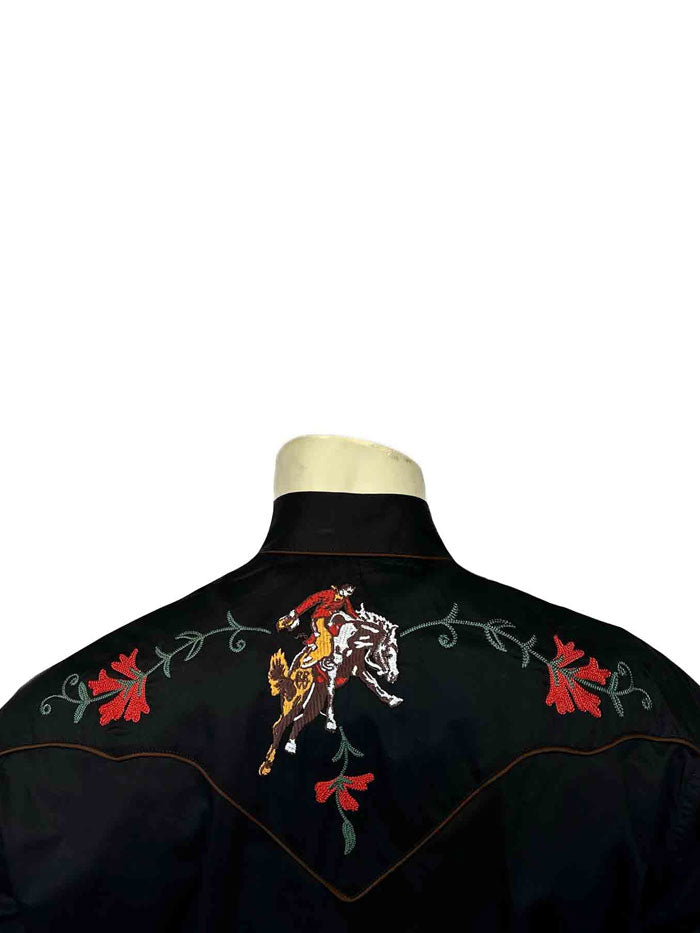 Rockmount 6840 BLK Men's Vintage Bronc Embroidered Western Shirt - Black Cowboy Shirt for Rodeo, Country Music & Western Fashion