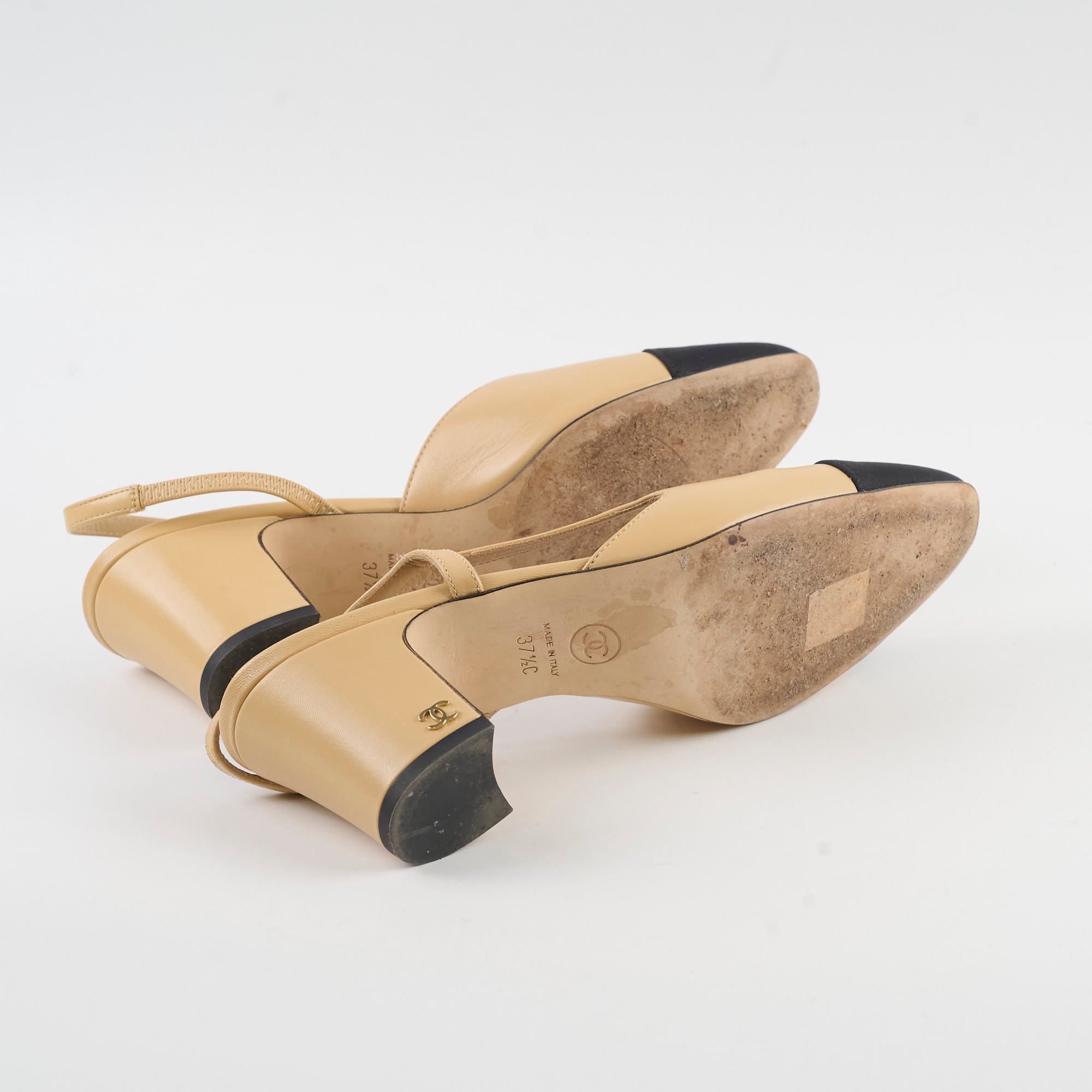 Chanel Beige Slingback Pumps Size 37.5 - Classic Heels for Women | Perfect for Office, Wedding & Evening Events