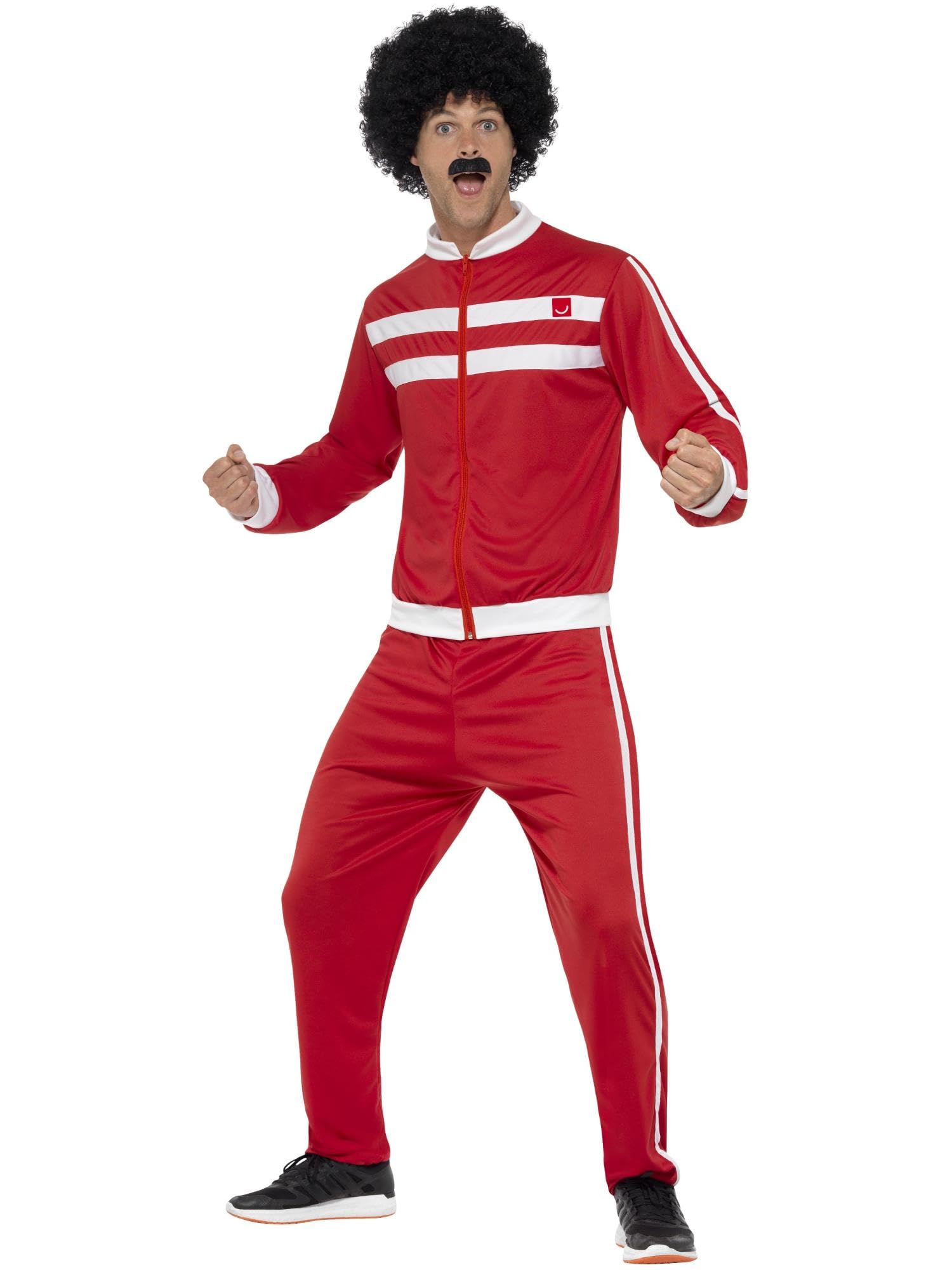 Smiffys 1980s Scouser Tracksuit Costume - Red & White Jacket & Pants Set for 80s Themed Parties, Halloween, and Fancy Dress Events