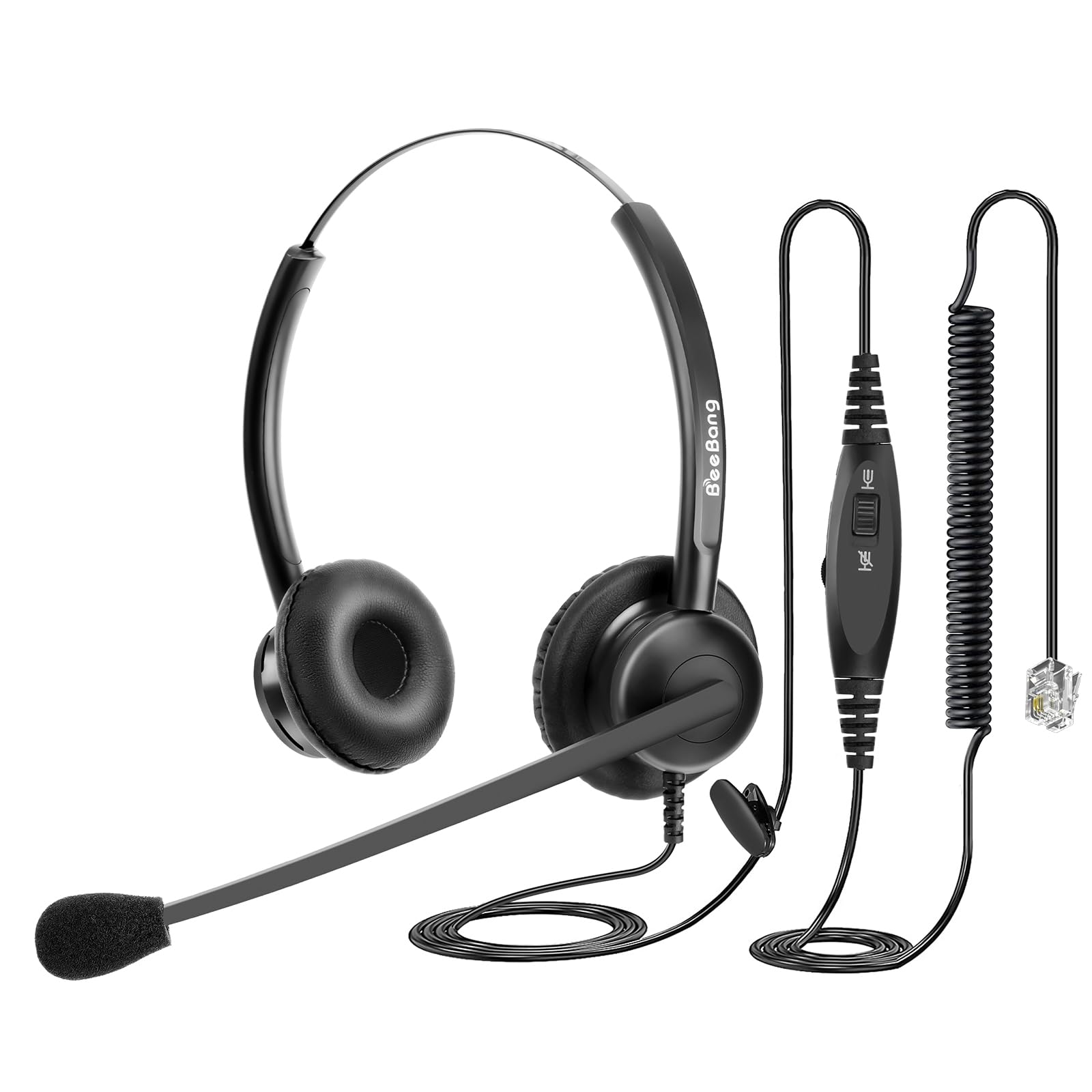 Beebang Noise Canceling Telephone Headset with Microphone - RJ9 Office Headset for Landline Desk Phones & Call Centers - Compatible with Cisco IP Phones 78811/8841/8845/8851/7960/7962/7965/7811/7821 - Ideal for Professional Call Handling & Customer Service
