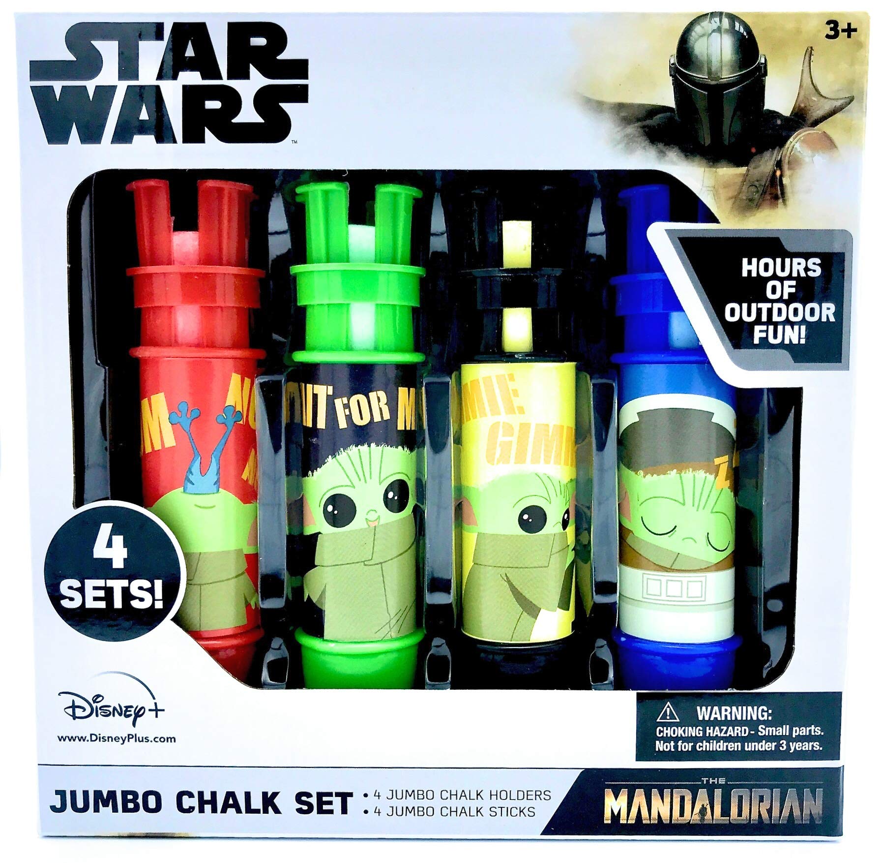 Star Wars The Mandalorian Baby Yoda 4-Piece Jumbo Chalk Set with 4 Holders & 4 Colors (Red, Green, Yellow, Blue) - Fun Outdoor Sidewalk Drawing for Kids