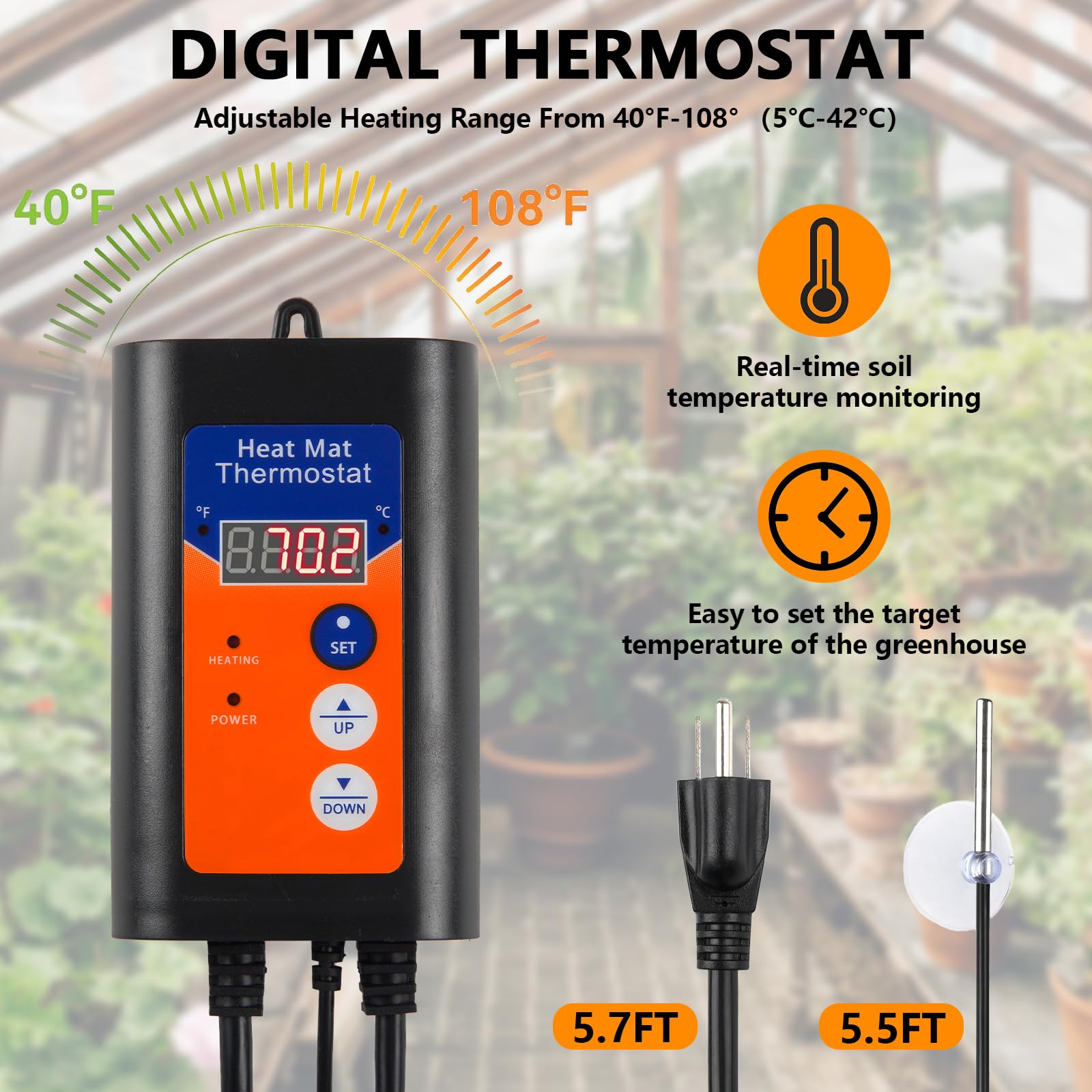 1500W Greenhouse Heater with Digital Thermostat - 2 Fast Heating Modes & Overheat Protection - Electric Grow Tent Heater for Greenhouses, Flower Rooms, Patios - Perfect for Winter Plant Protection & Indoor Gardening (110-120V) - YE