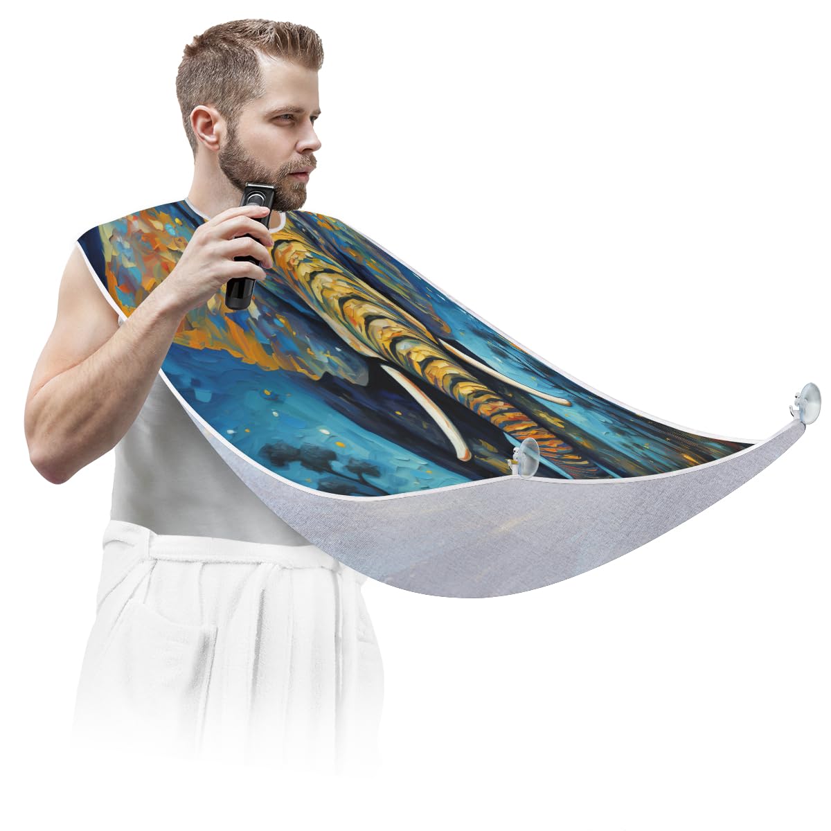 Men's Elephant Oil Paint Beard Shaving Bib - Waterproof Hair Dye Apron for Barbers & Artists - Sink Cleaner & Beard Trimming Accessory - Perfect for Salon, Home Grooming & Makeup Protection