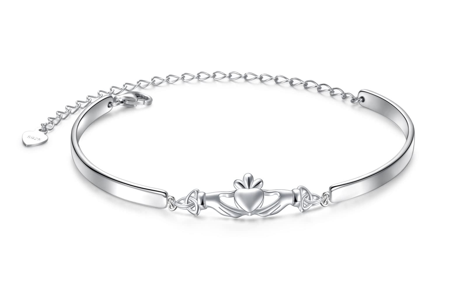 FLYOW 925 Sterling Silver Adjustable Celtic Claddagh Bracelet - Irish Good Luck Jewelry for Women | Birthday Gifts, Anniversary Present, St. Patrick's Day Accessory