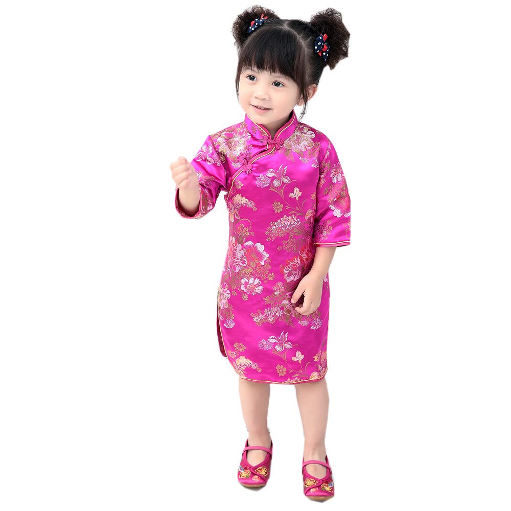 Elegant Peony Rose Qipao Cheongsam Dress for Women - Half Sleeve Chinese Traditional Wedding Dress & Birthday Party Costume | Perfect for Bridal Shower, Tea Ceremony, and Cultural Events