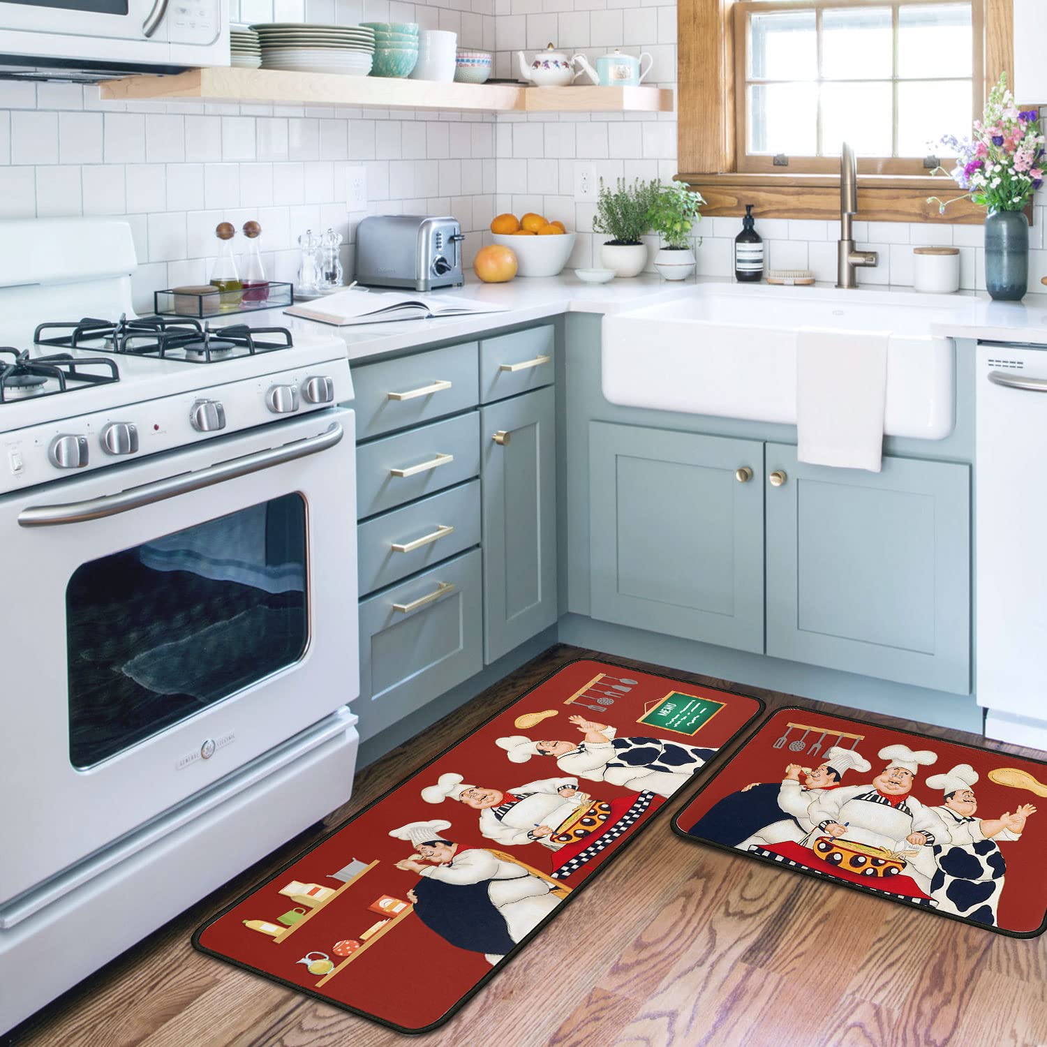 Non-Slip Washable Microfiber Kitchen Rugs Set of 2 - Absorbent Chef Mats for Floors (17