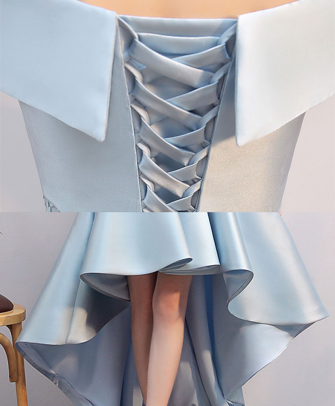 Light Blue High-Low Lace Prom Dress | Elegant Formal Bridesmaid Gown for Weddings & Special Occasions