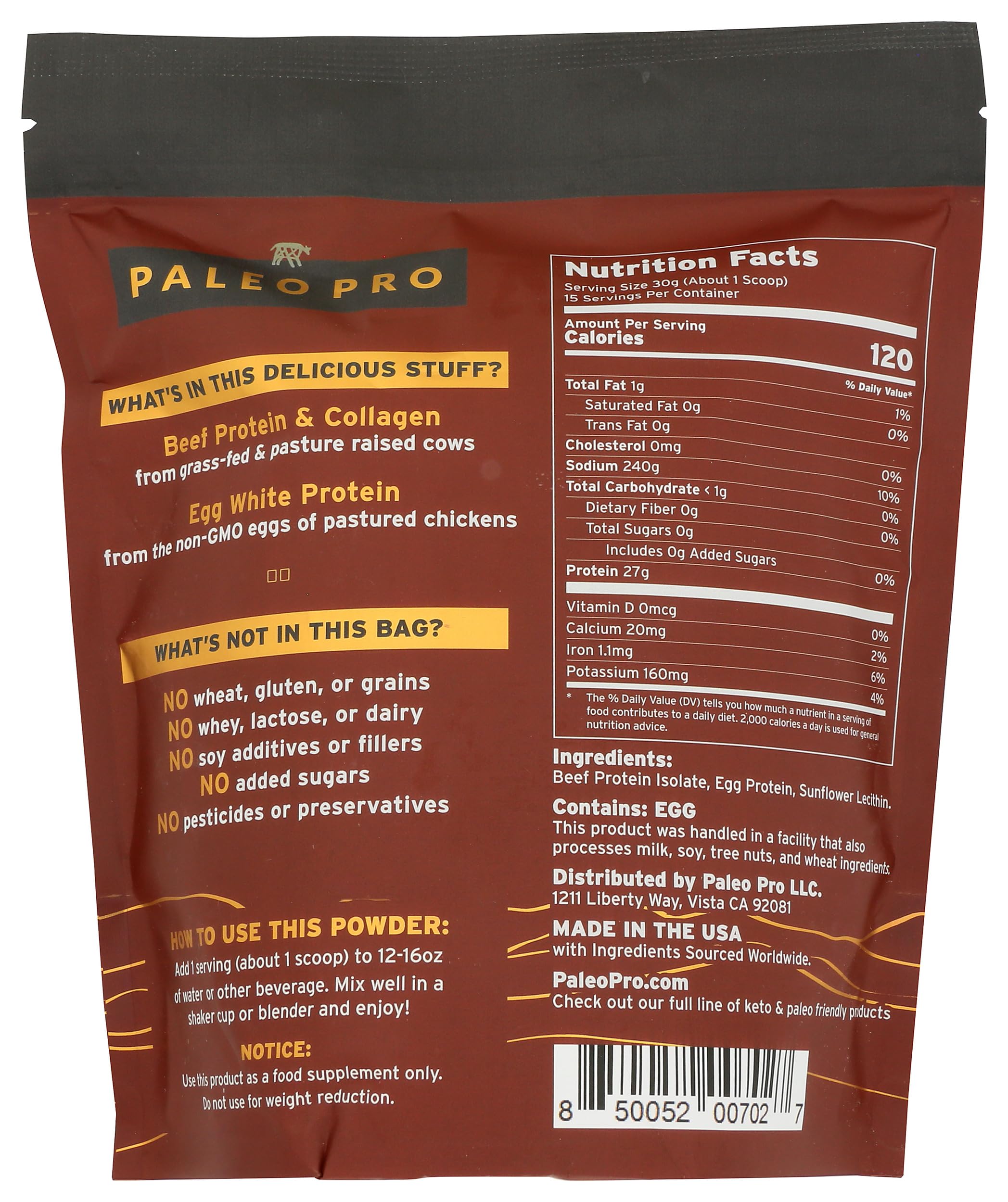 PaleoPro Grass-Fed Protein Powder - Pasture Raised, Cage-Free, Gluten & Dairy Free | No Sugar, Soy, Grains or Net Carbs | Paleo & Keto Friendly Protein Supplement - 15 Servings (16 oz, Unflavored) for Post-Workout Recovery & Healthy Lifestyle