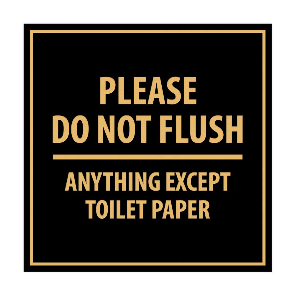 ByLITA Square 'Please Do Not Flush Anything Except Toilet Paper' Sign - Self-Adhesive, Waterproof, Indoor/Outdoor Use (Black Gold, Large) - Perfect for Restrooms, Hotels, Offices & Public Spaces