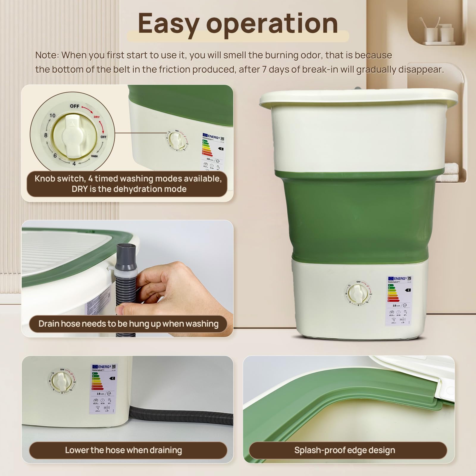 Portable Washing Machine 52L (16lbs) - Large Capacity Collapsible Washer with Drain Basket & UV Purple Light for Deep Cleaning - Perfect for Dorms, Apartments, RVs, Camping & Small Spaces