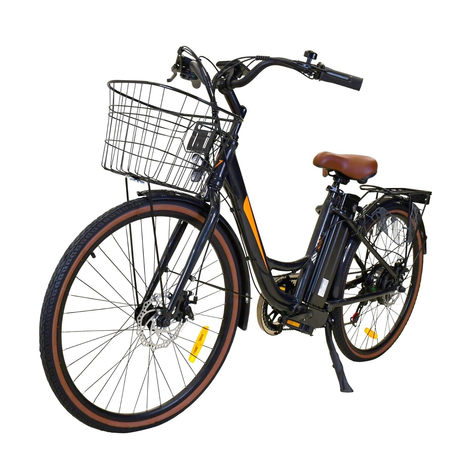 Massimo Motor Cruiser 500 Electric Street Bike - 500W 36V/2A Motor, 20 MPH Speed, LCD Display, Shimano 7-Speed Gears, Hydraulic Suspension & Removable Battery - Perfect for City Commuting, Urban Travel & Grocery Shopping with Included Basket