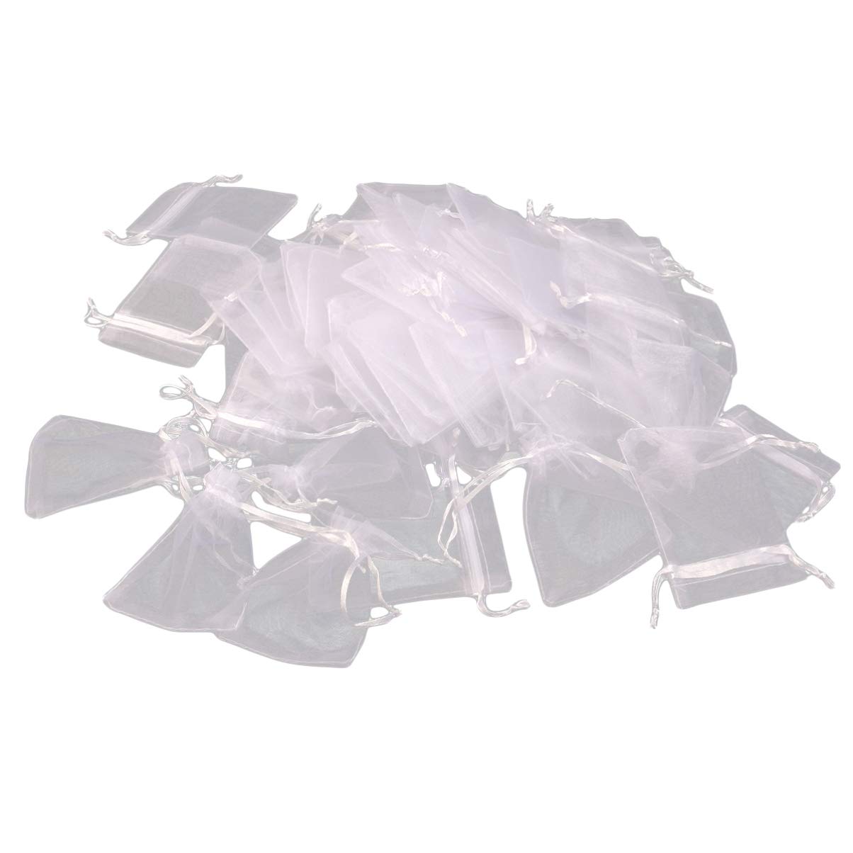 50pcs White Organza Drawstring Gift Bags - Clear Jewelry Pouches for Wedding Favors, Party Favors, Bridal Shower, Baby Shower & Candy Packaging - Reusable Small Fabric Bags for Jewelry, Candies, Soaps & Gifts