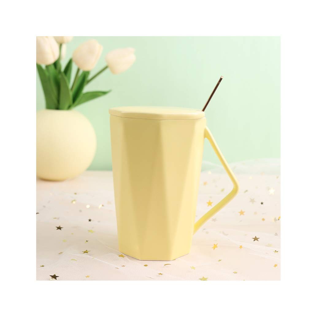 Colorful Geometric Ceramic Coffee Mug with Spoon & Lid - Gift for Tea & Coffee Lovers