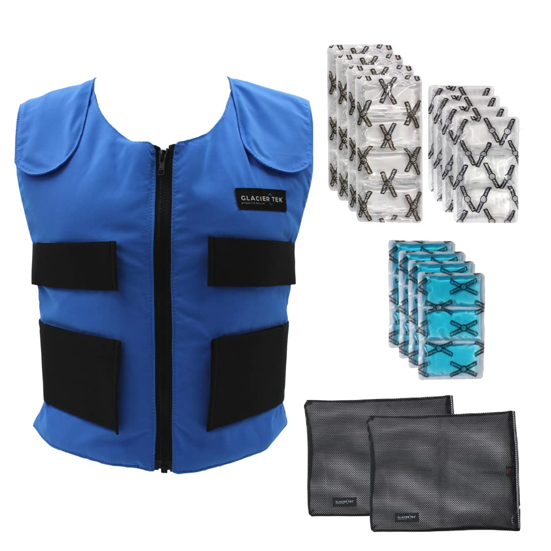 Glacier Tek Sports Cooling Vest Bundle with Bio-Based Cooling Packs & Booster Pack Set - Stay Cool During Outdoor Activities, Sports & Hot Weather