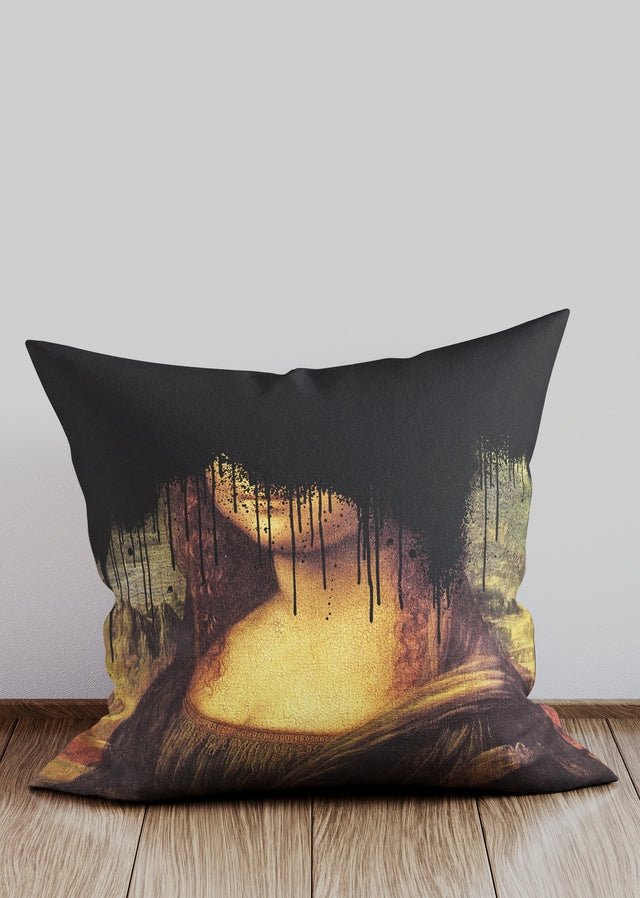 Black Drippy Mona Cushion - Soft Velvet Throw Pillow Cover for Sofa, Bed, Couch - Aesthetic Home Decor for Living Room, Bedroom, Dorm