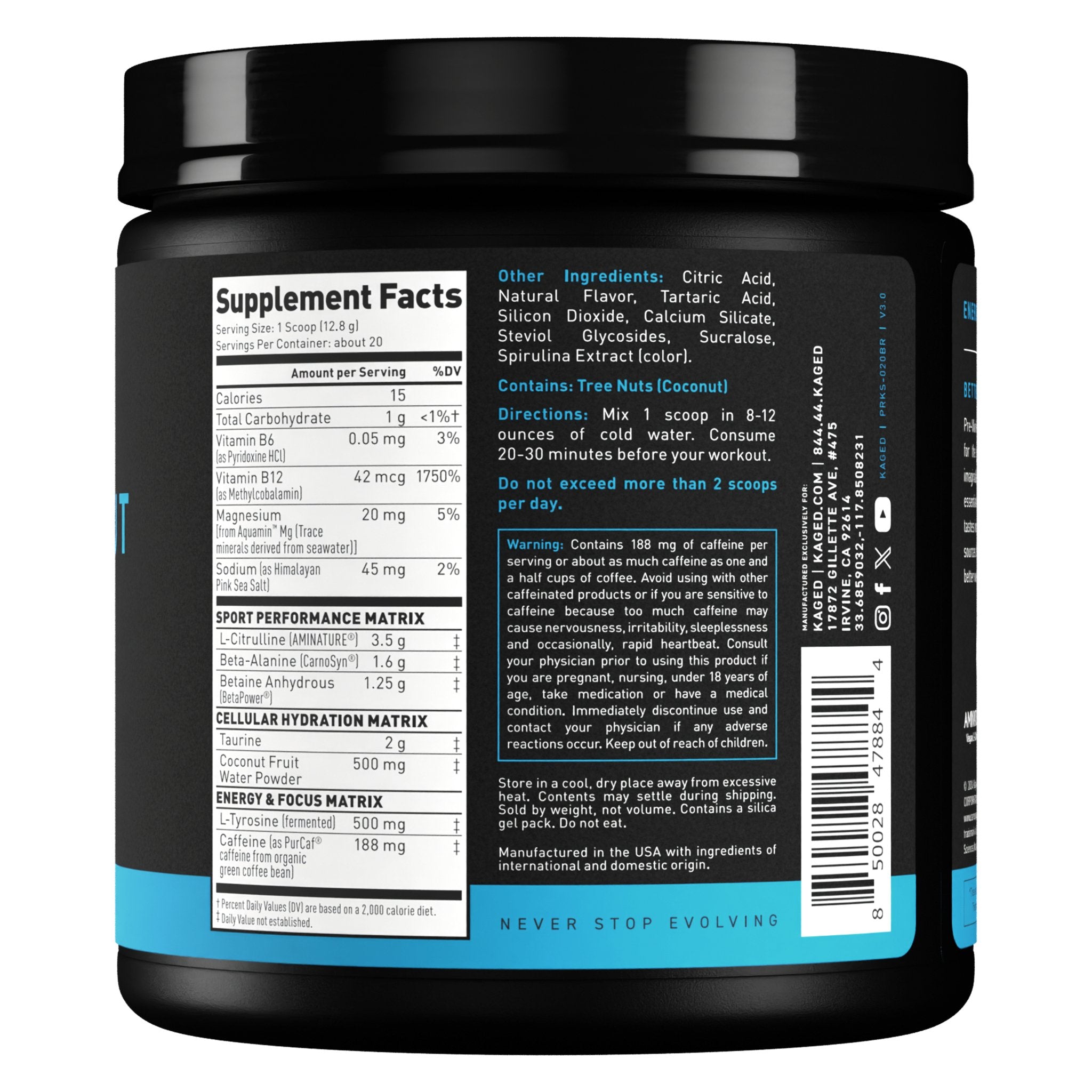 KAGED Premium Pre-Workout Supplement for Athletes - Boost Energy, Focus & Performance | Ideal for Gym, CrossFit & High-Intensity Training