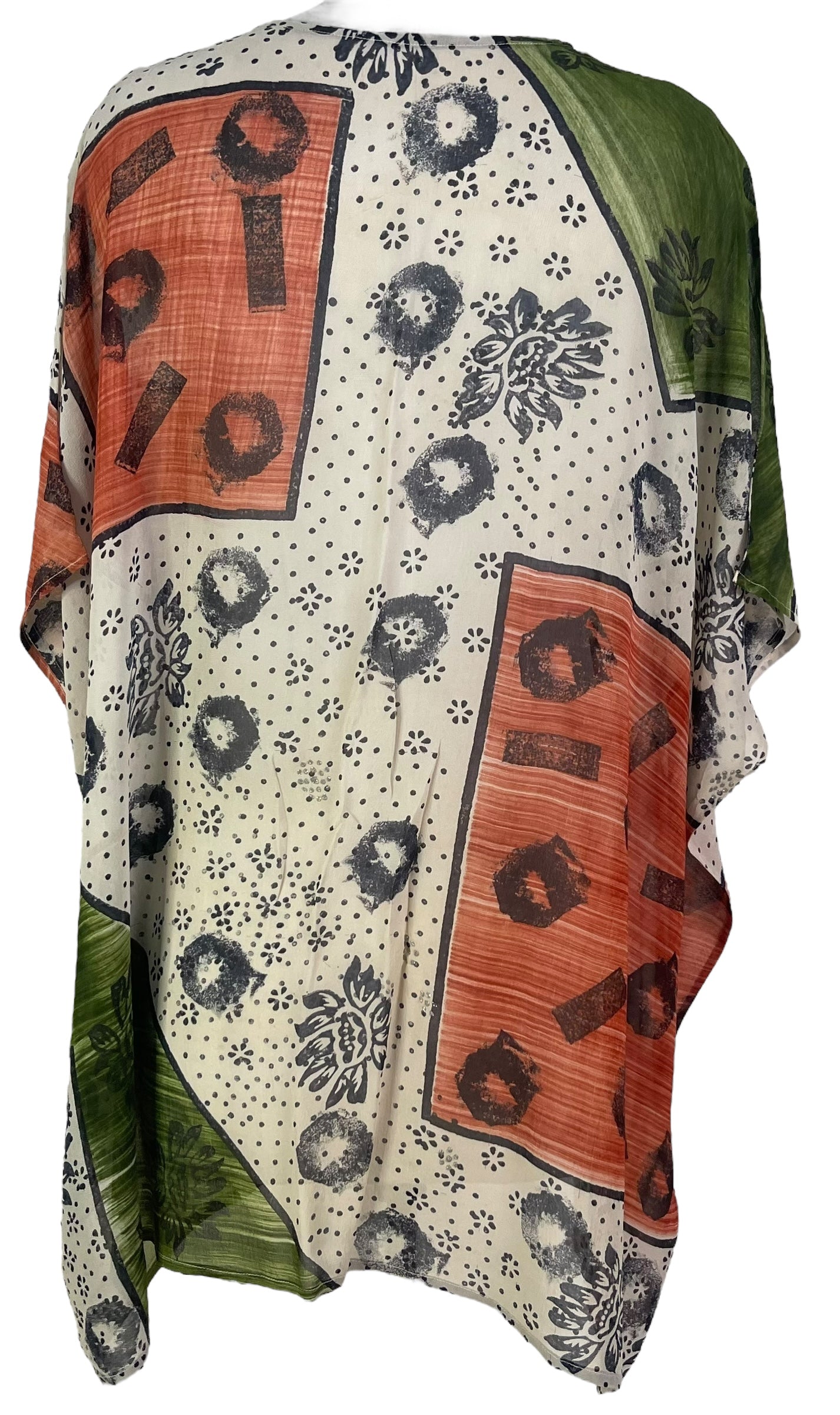 PRG7185 Wabi Sabi Style Pure Silk Short Kaftan Tunic - Lightweight Sheer Cover Up for Beach, Poolside & Summer Vacations