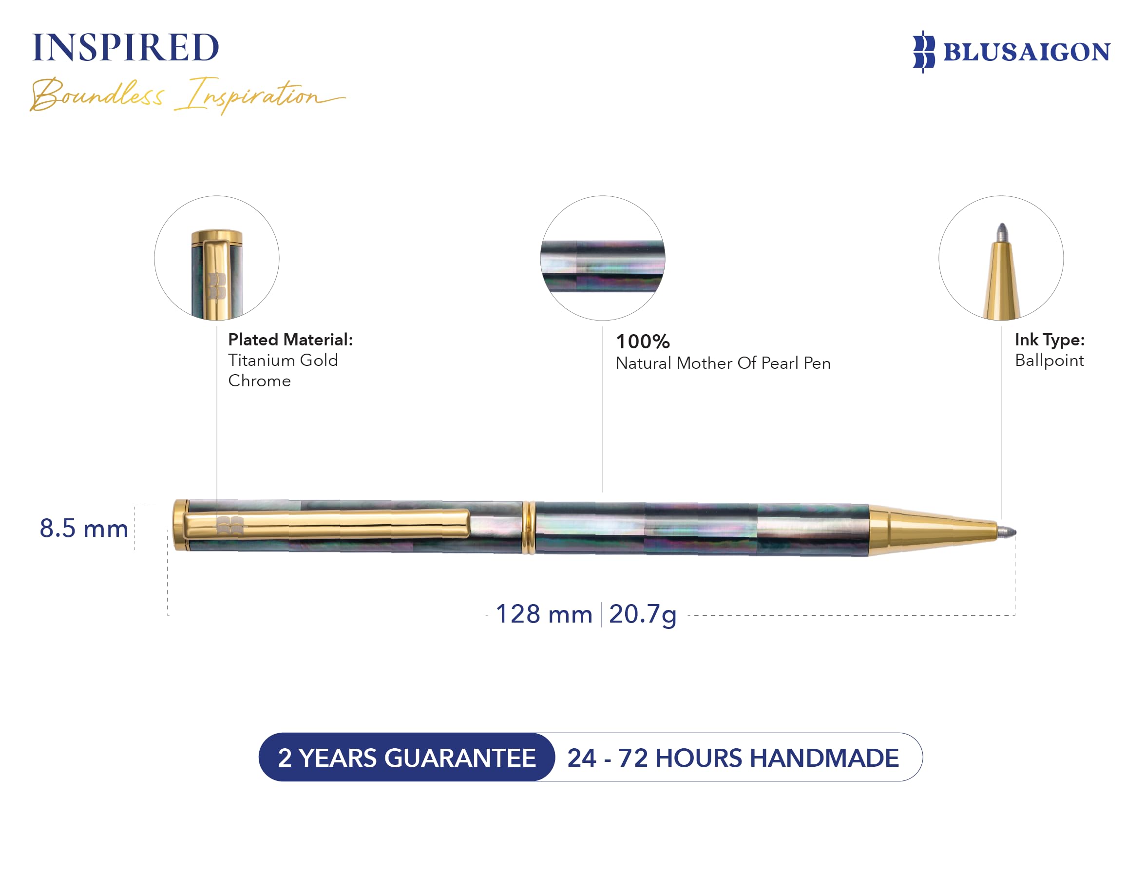 BLUSAIGON Tahiti Black Pearl Gold Twist-Action Handcrafted Refillable Ballpoint Pen - Unique Gift Set for Men & Women - Perfect for Office, Business Meetings & Special Occasions