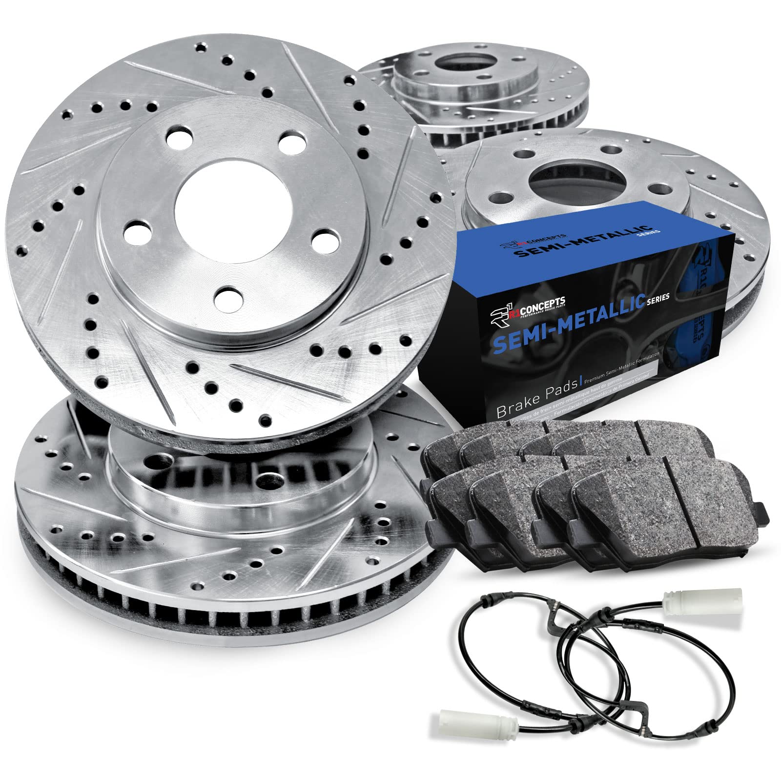 R1 Concepts Complete Front & Rear Brake Kit with OE Premium Pads and Rotors + Wear Sensor - Compatible with 2015 Volkswagen Golf - Perfect for Daily Commuting & Performance Driving