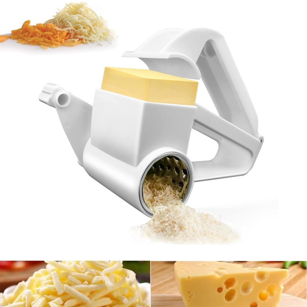 Premium Stainless Steel Rotary Cheese Grater with Ergonomic Handle - Perfect for Parmesan, Hard Cheese, Chocolate & Nuts - Ideal for Kitchen, Baking & Gourmet Cooking