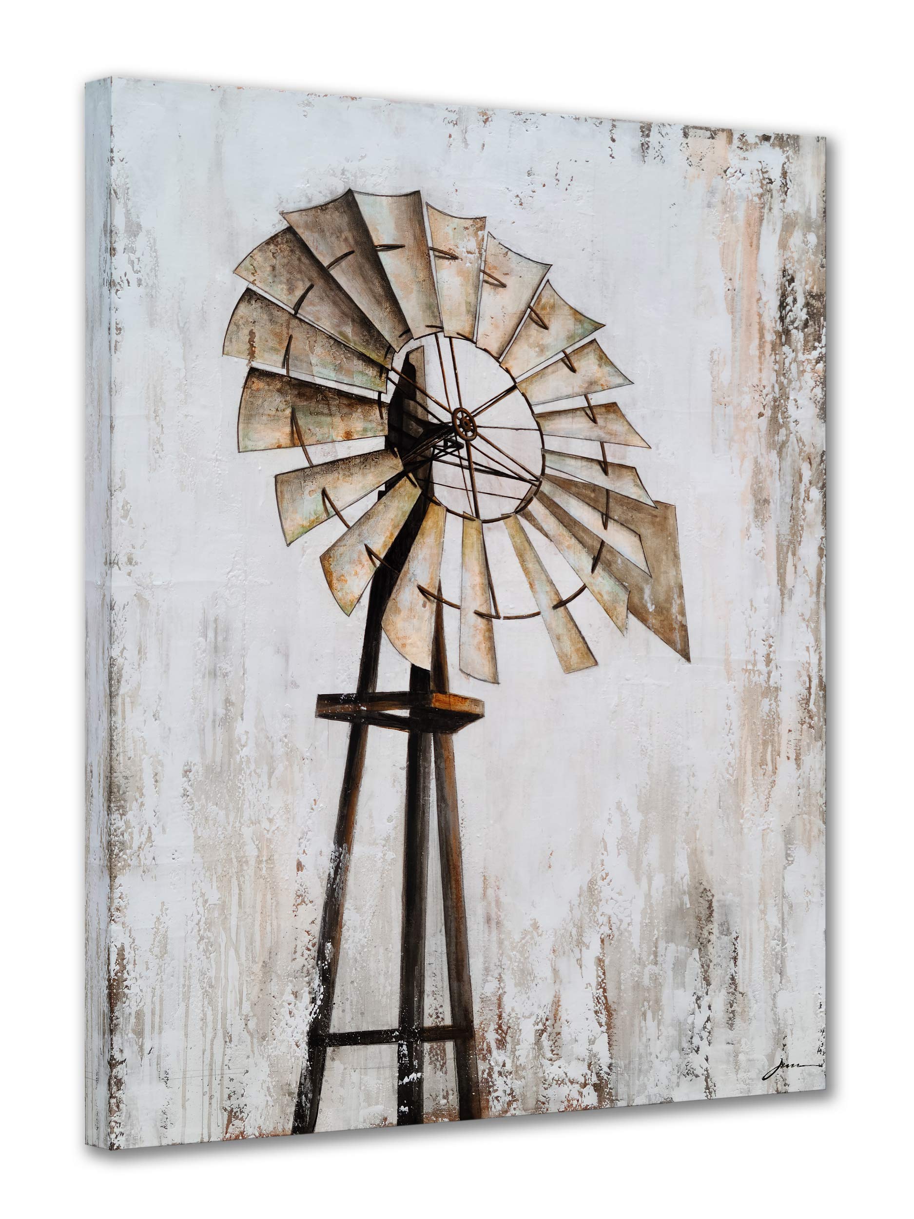 Yihui Arts Rustic Canvas Wall Decor - Textured Modern Vintage Abstract Windmill Painting - Large Contemporary Aesthetic Art for Farmhouse, Living Room, Bedroom & Dining Room - Perfect for Home Decor & Wall Art Gifts