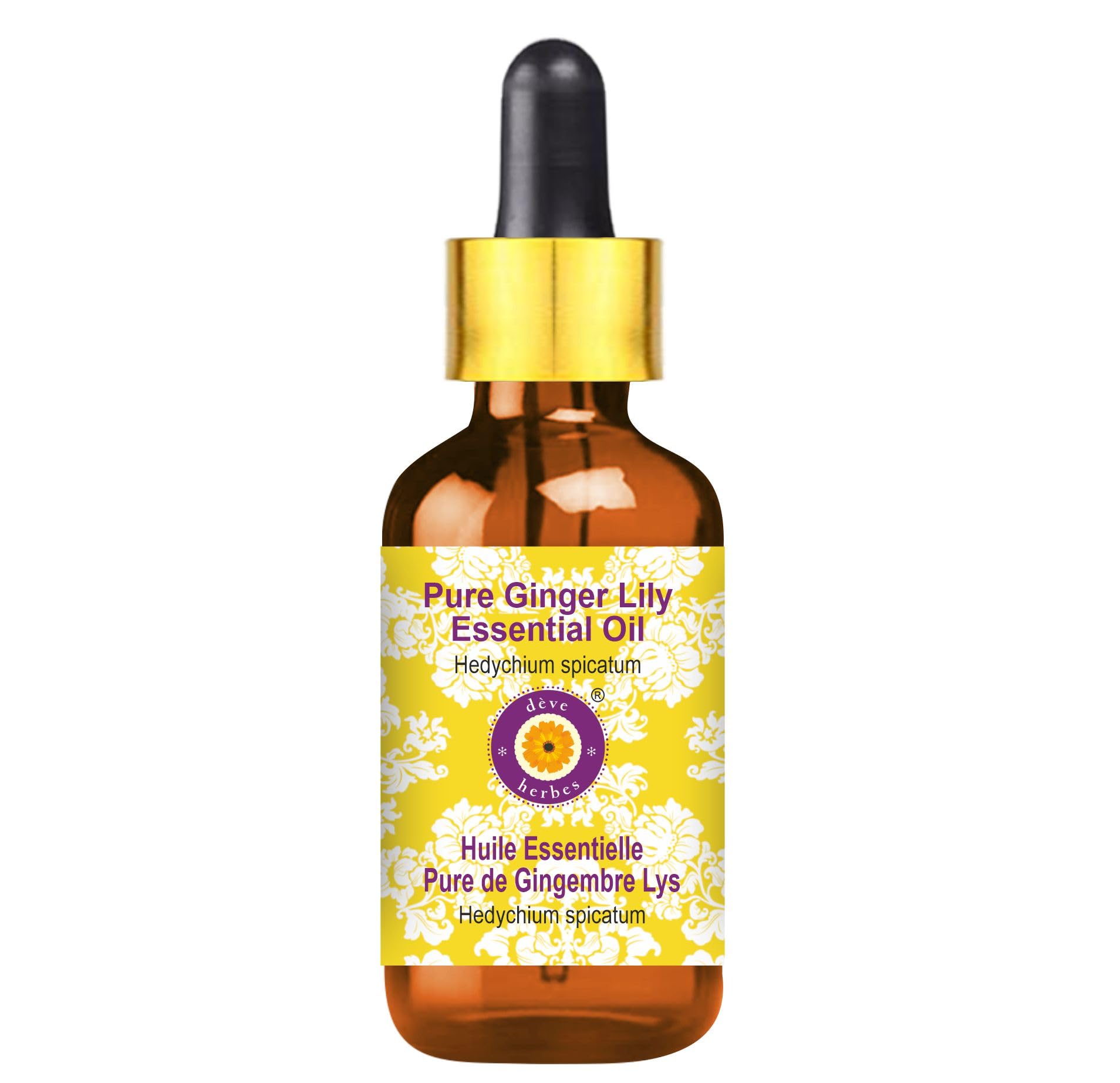 Pure Ginger Lily Essential Oil (Hedychium spicatum) - 5ml Steam Distilled with Glass Dropper - Natural Aromatherapy for Relaxation, Massage & Skin Care