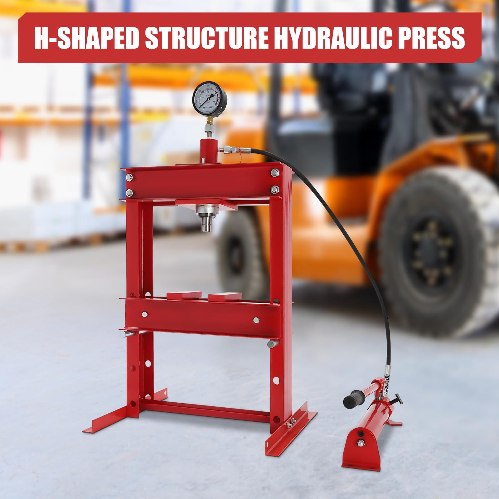 10 Ton Heavy Duty Hydraulic Shop Press with Pressure Gauge - H-Frame Adjustable Benchtop Floor Press for Auto Repair, Metalworking & Mechanical Workshops - Ideal for Bearing Removal, Straightening Metal, and Automotive Repairs